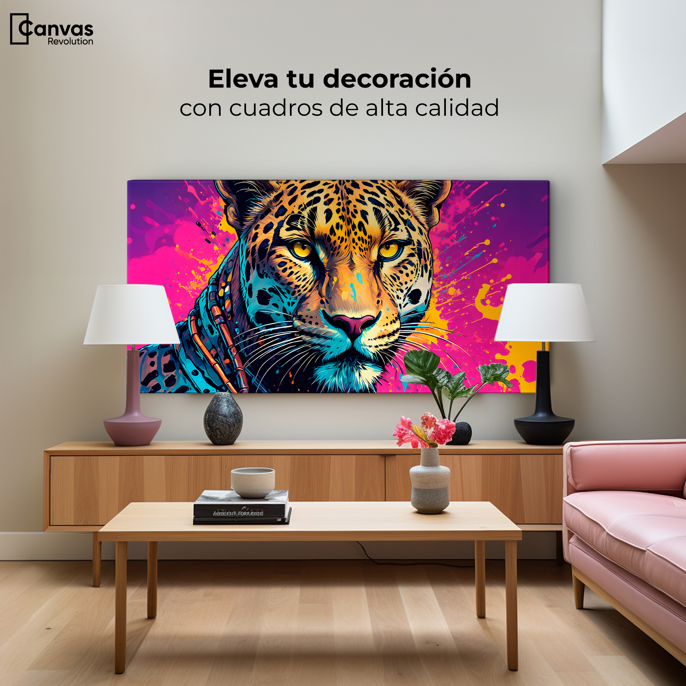 Foto 4 pulgar | Cuadro Decorativo Canvas Leopardo Colorido 120x60
