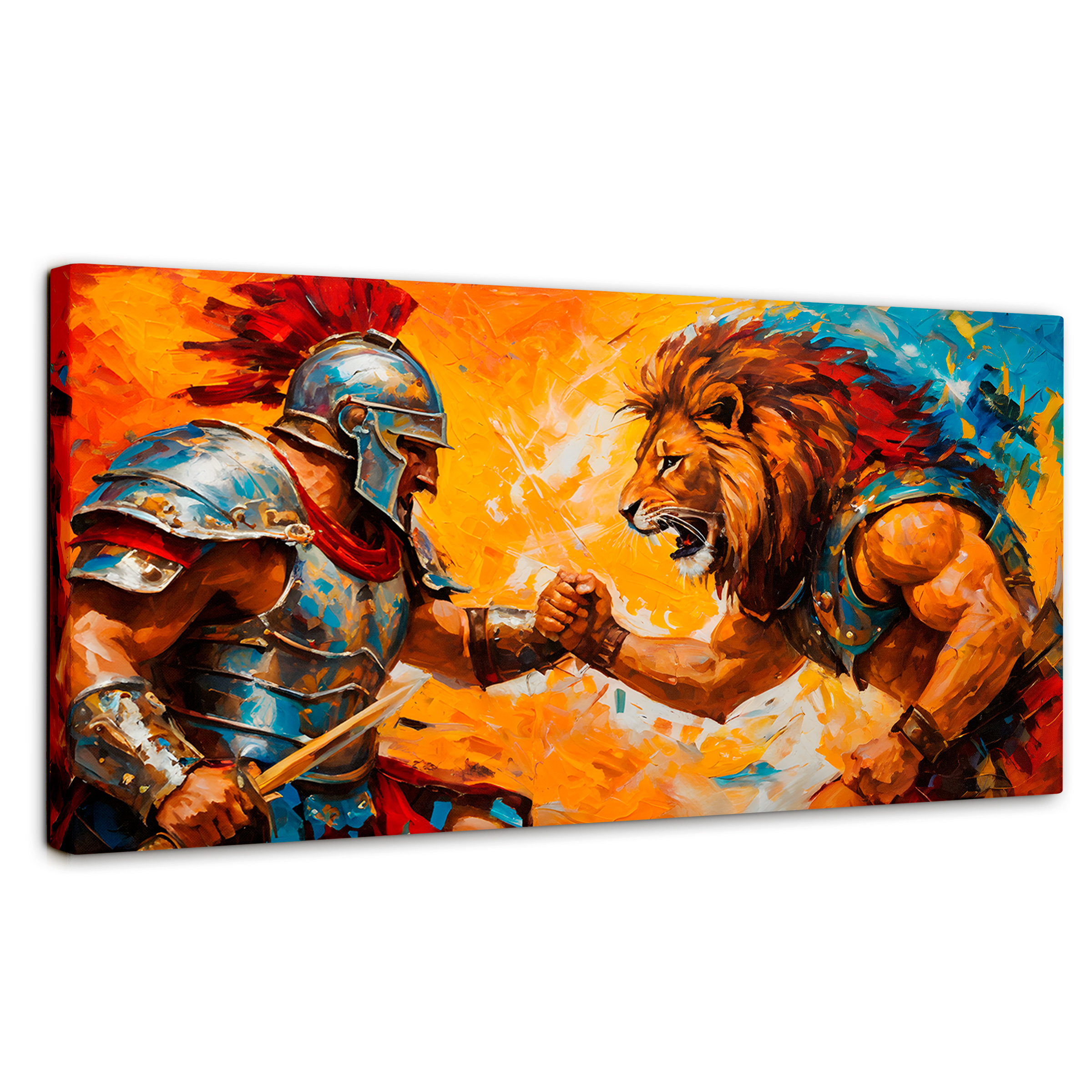 Cuadro Decorativo Canvas Gladiador Vs León 140x70