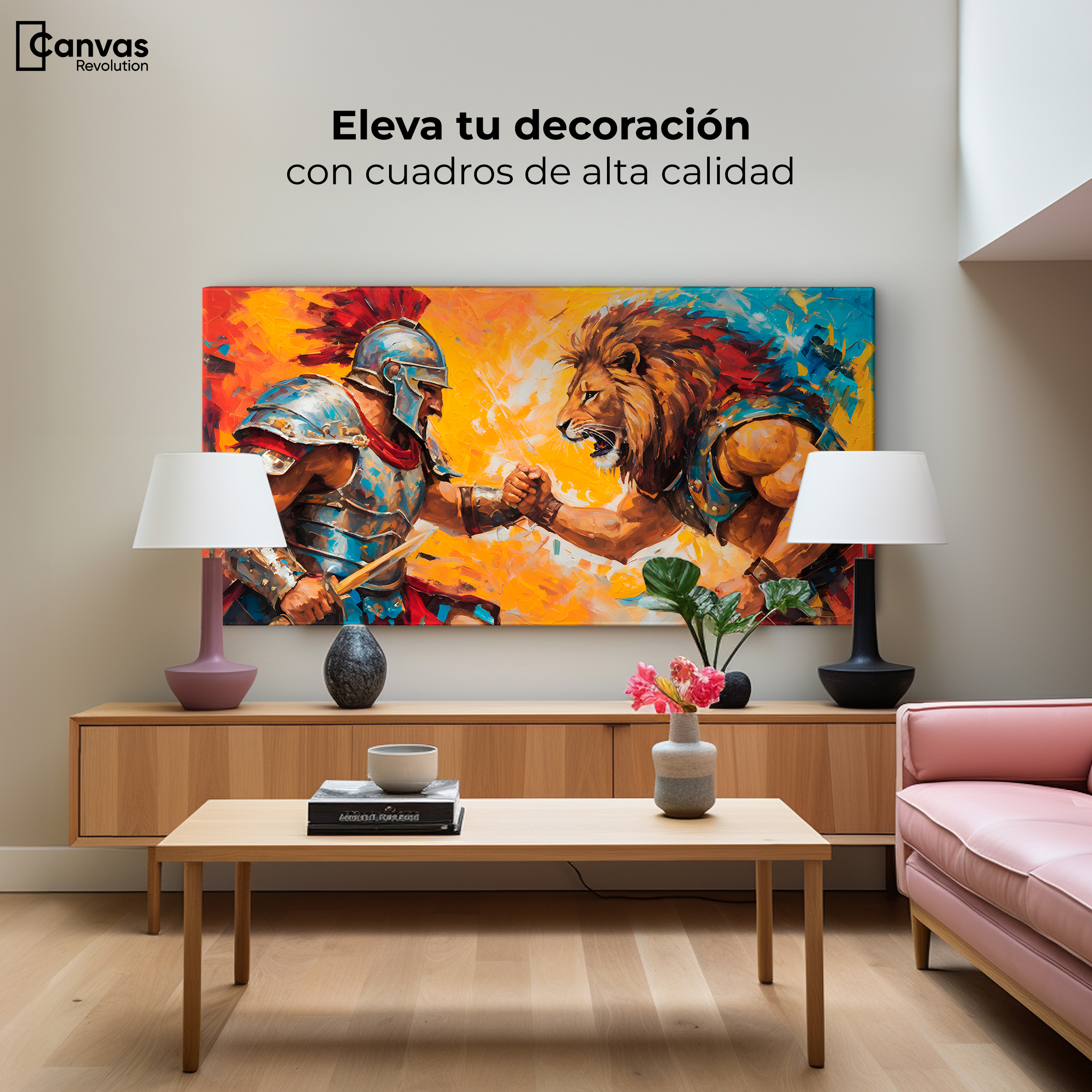 Foto 4 pulgar | Cuadro Decorativo Canvas Gladiador Vs León 140x70
