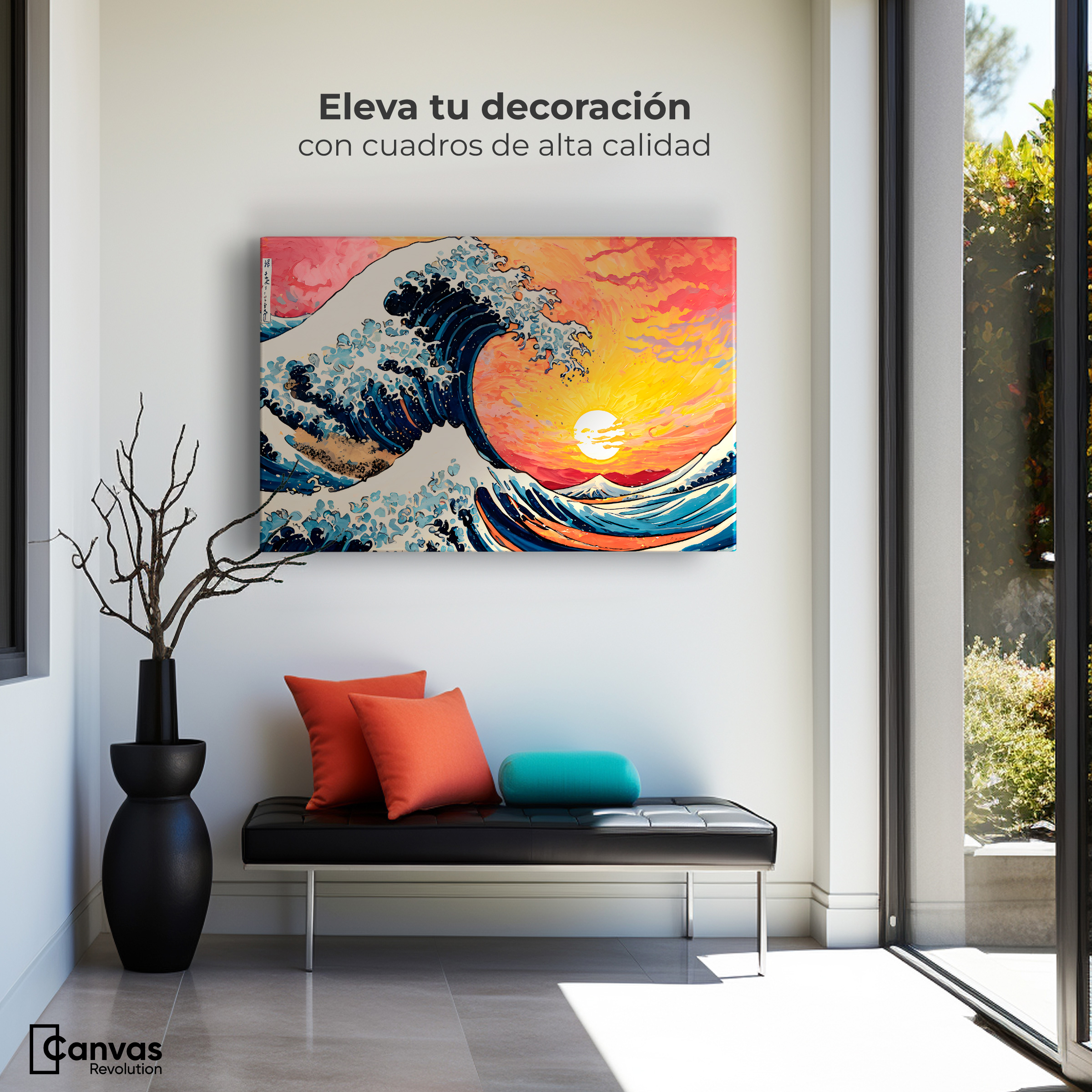 Foto 4 pulgar | Cuadro Decorativo Canvas Ocaso Ola Kanagawa 90x60