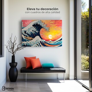 Foto 3 | Cuadro Decorativo Canvas Ocaso Ola Kanagawa 90x60