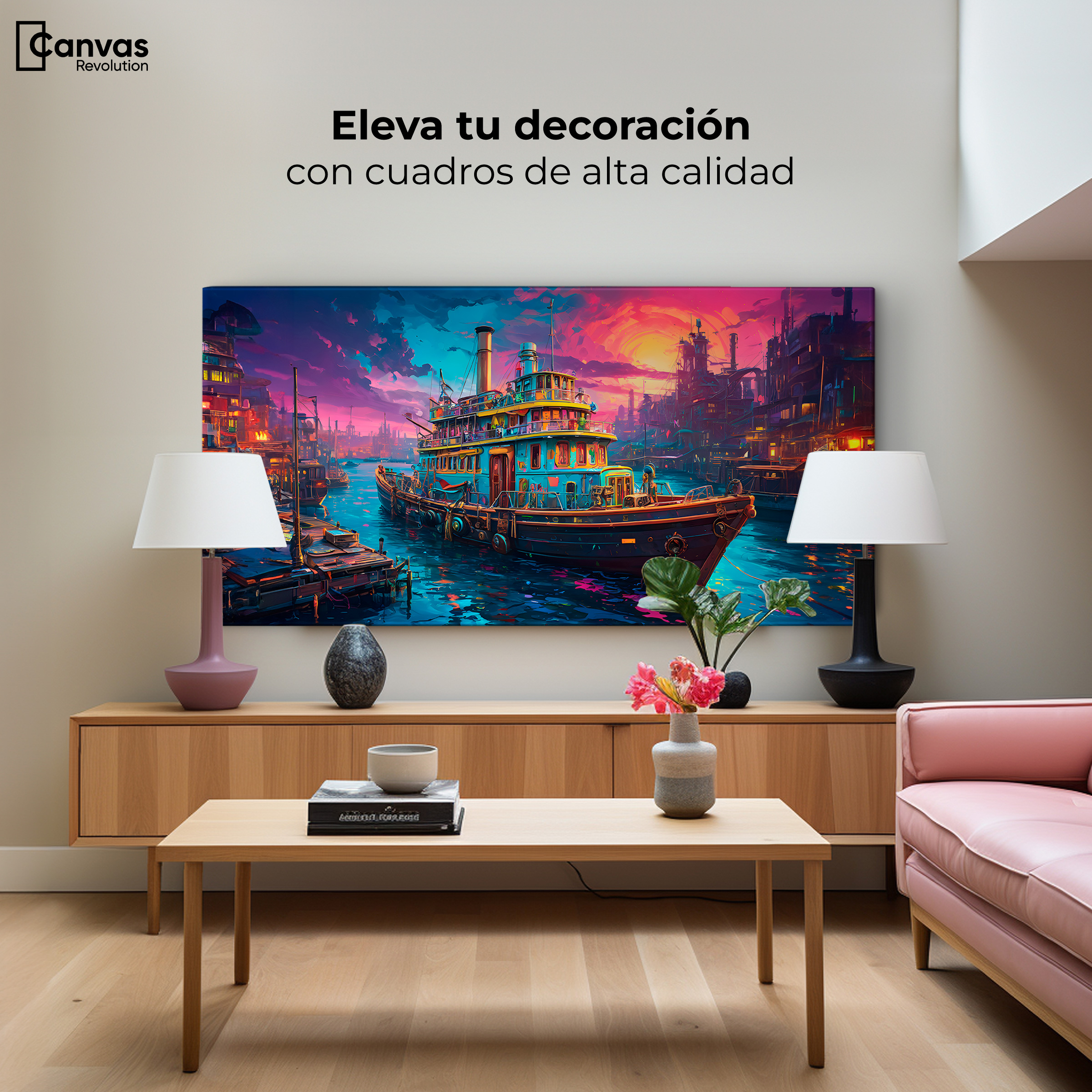 Foto 4 pulgar | Cuadro Decorativo Canvas Crepúsculo Náutico 120x60