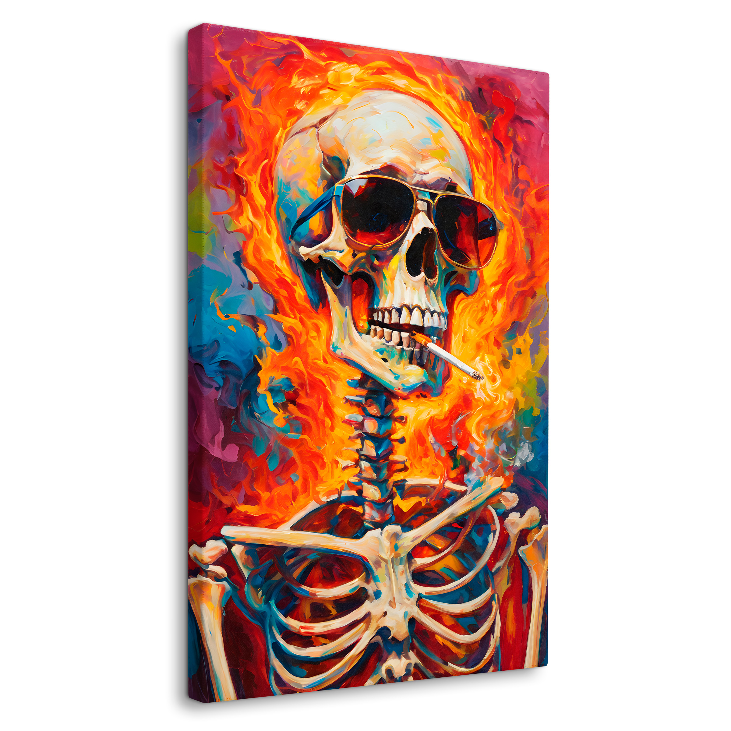 Cuadro Decorativo Canvas Cráneo Con Cigarro 60x90