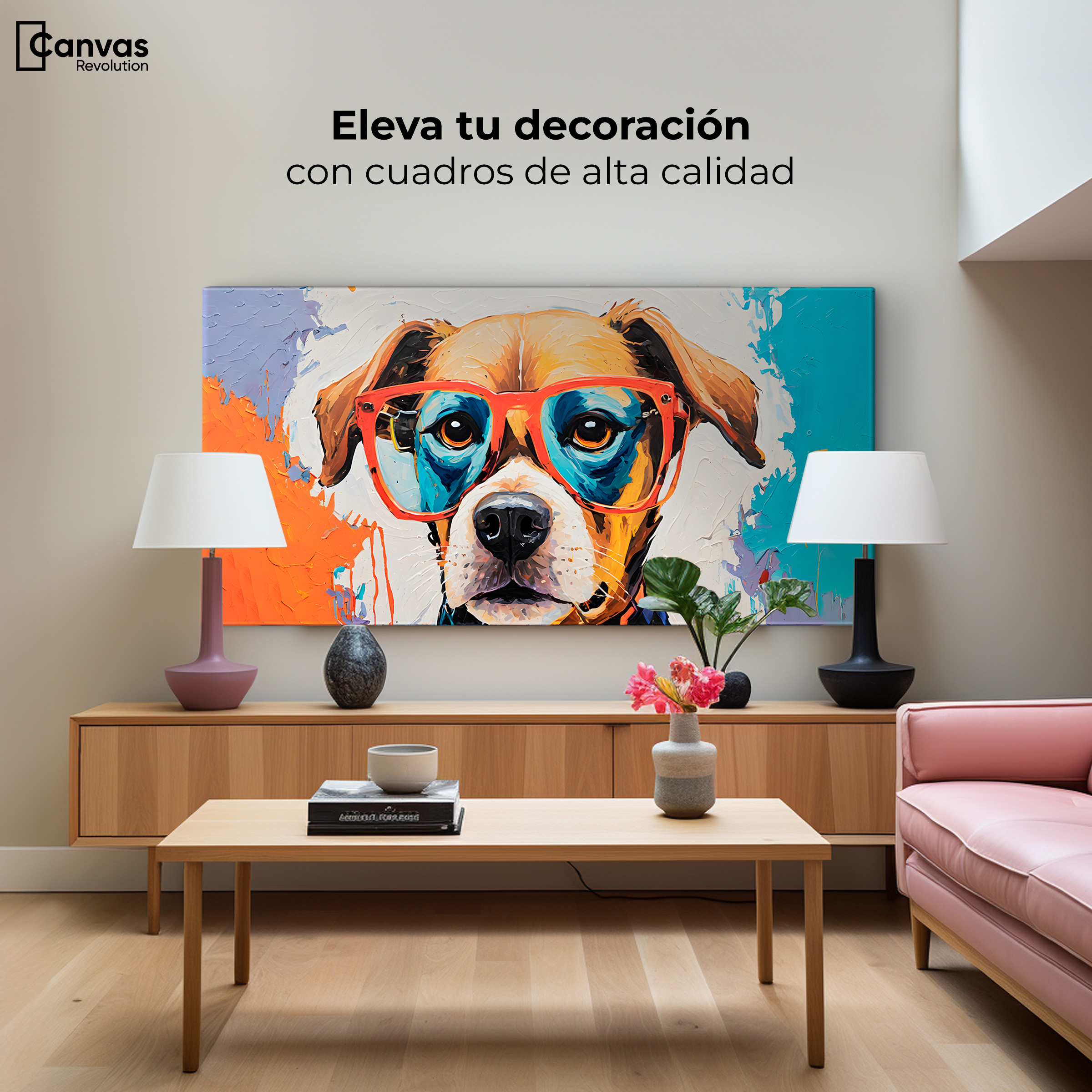 Foto 4 pulgar | Cuadro Decorativo Canvas Perro Con Lentes 140x70