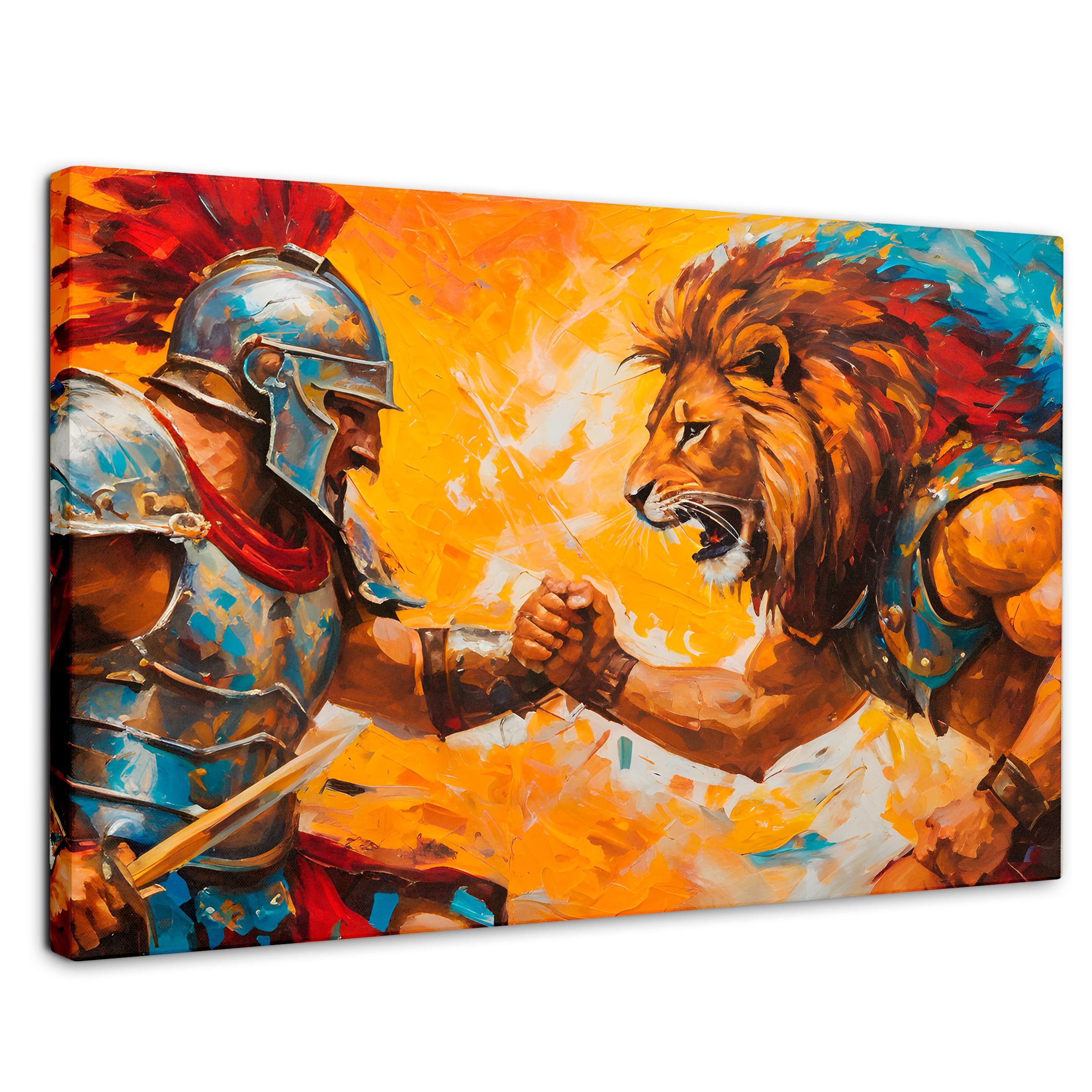 Cuadro Decorativo Canvas Gladiador Vs León 90x60