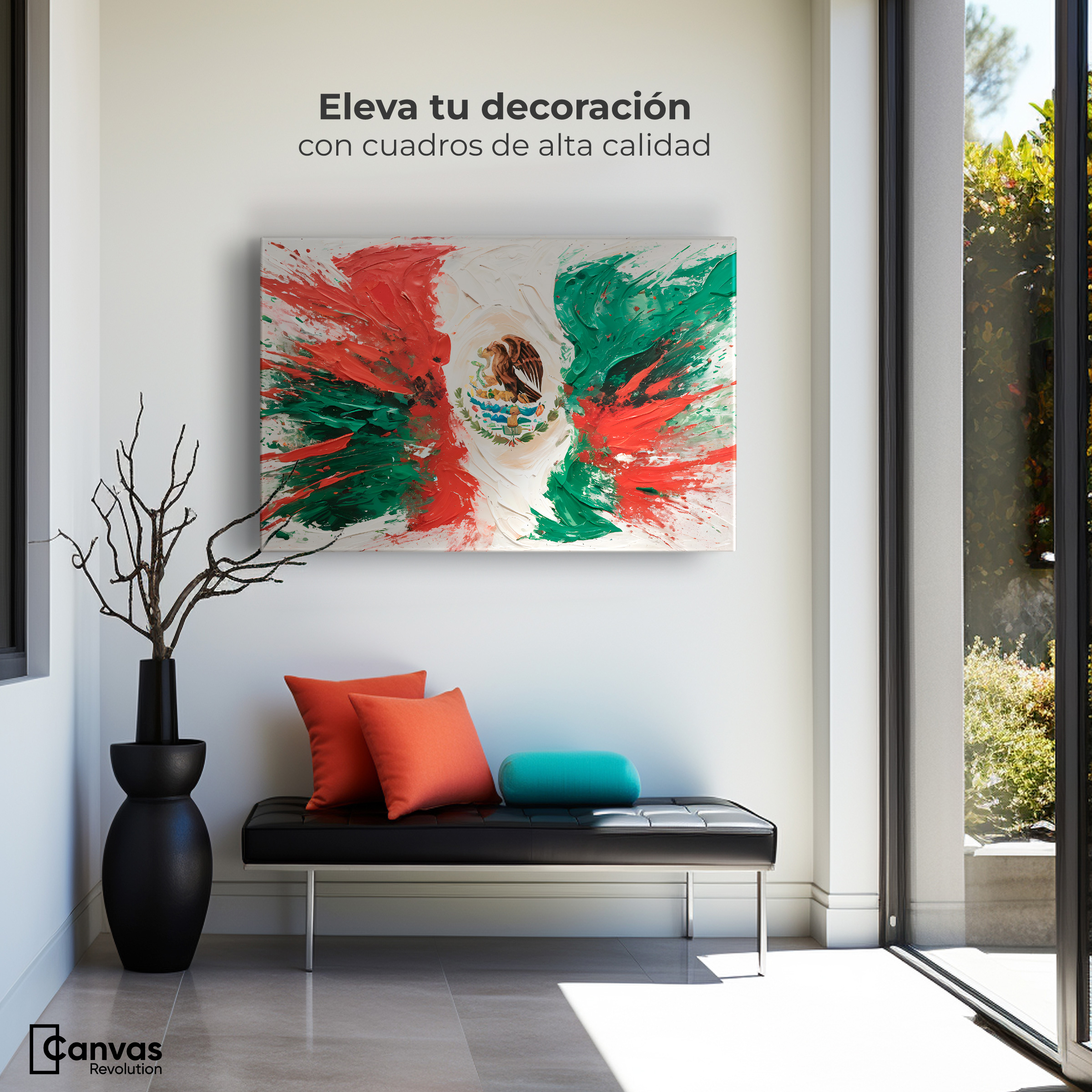 Foto 4 pulgar | Cuadro Decorativo Canvas México Bandera 90x60
