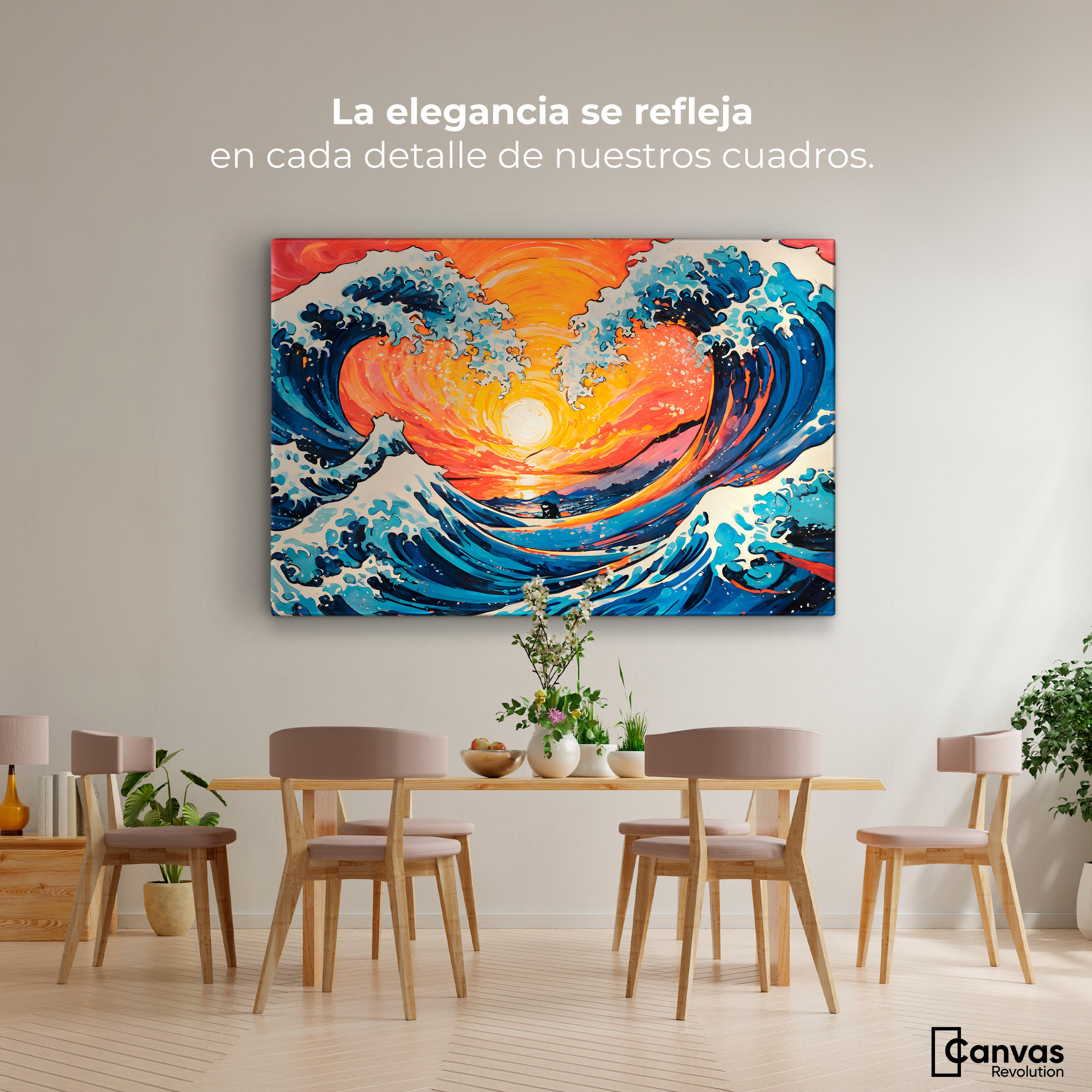 Foto 3 pulgar | Cuadro Decorativo Canvas Danza Olas Kanagawa 90x60
