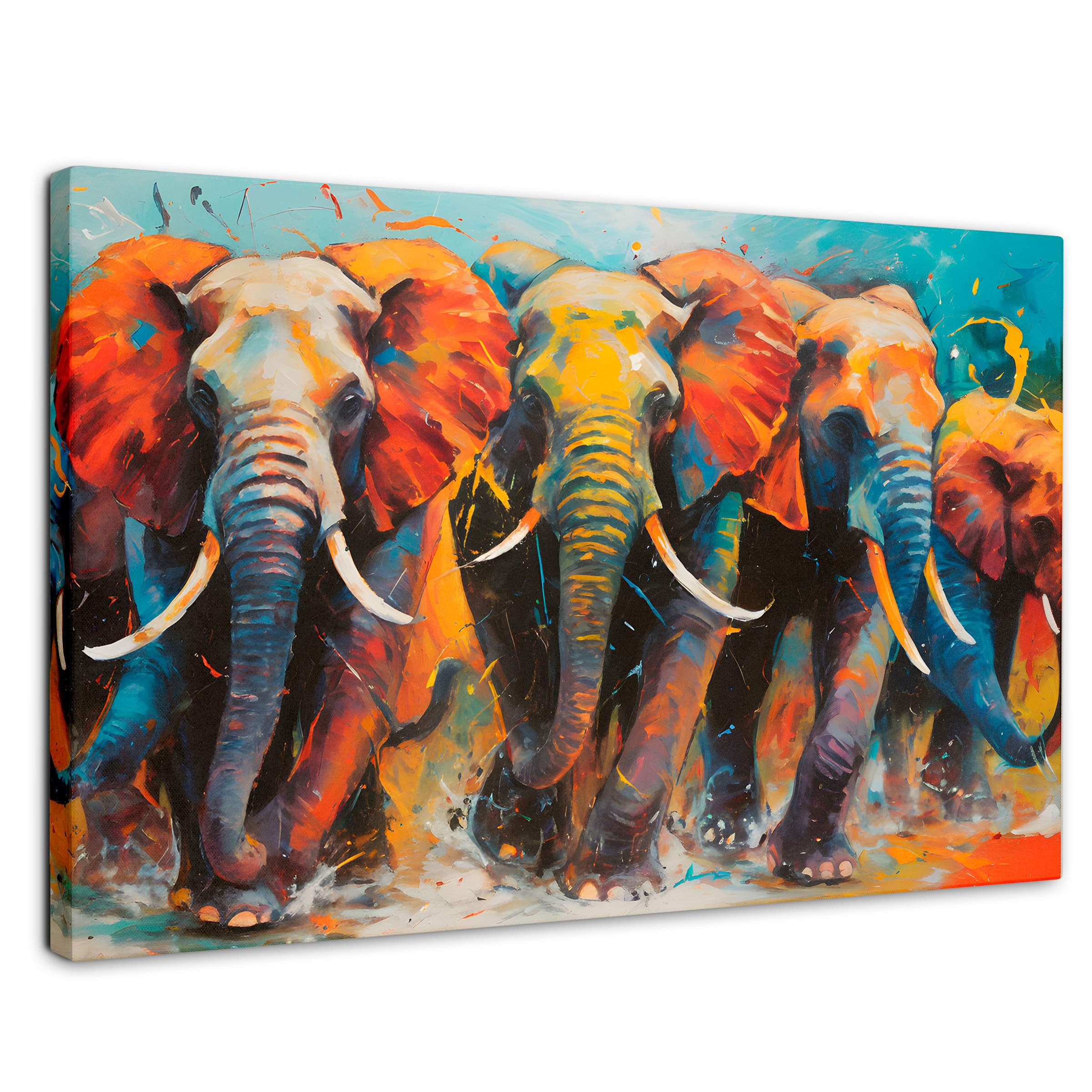 Foto 2 pulgar | Cuadro Decorativo Canvas Elefantes Corriendo 90x60