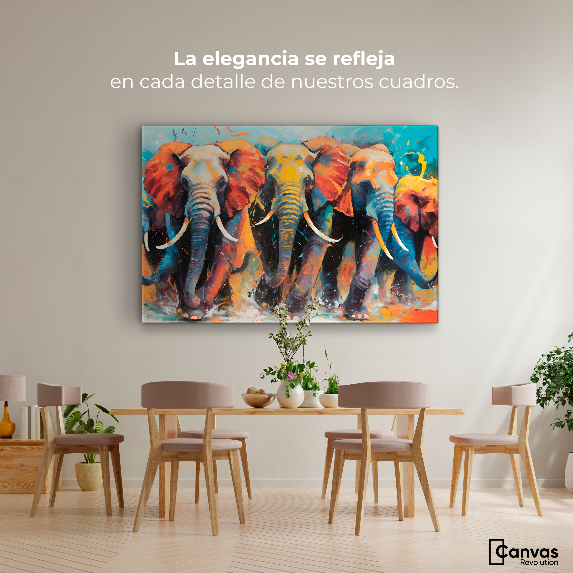 Foto 3 pulgar | Cuadro Decorativo Canvas Elefantes Corriendo 90x60