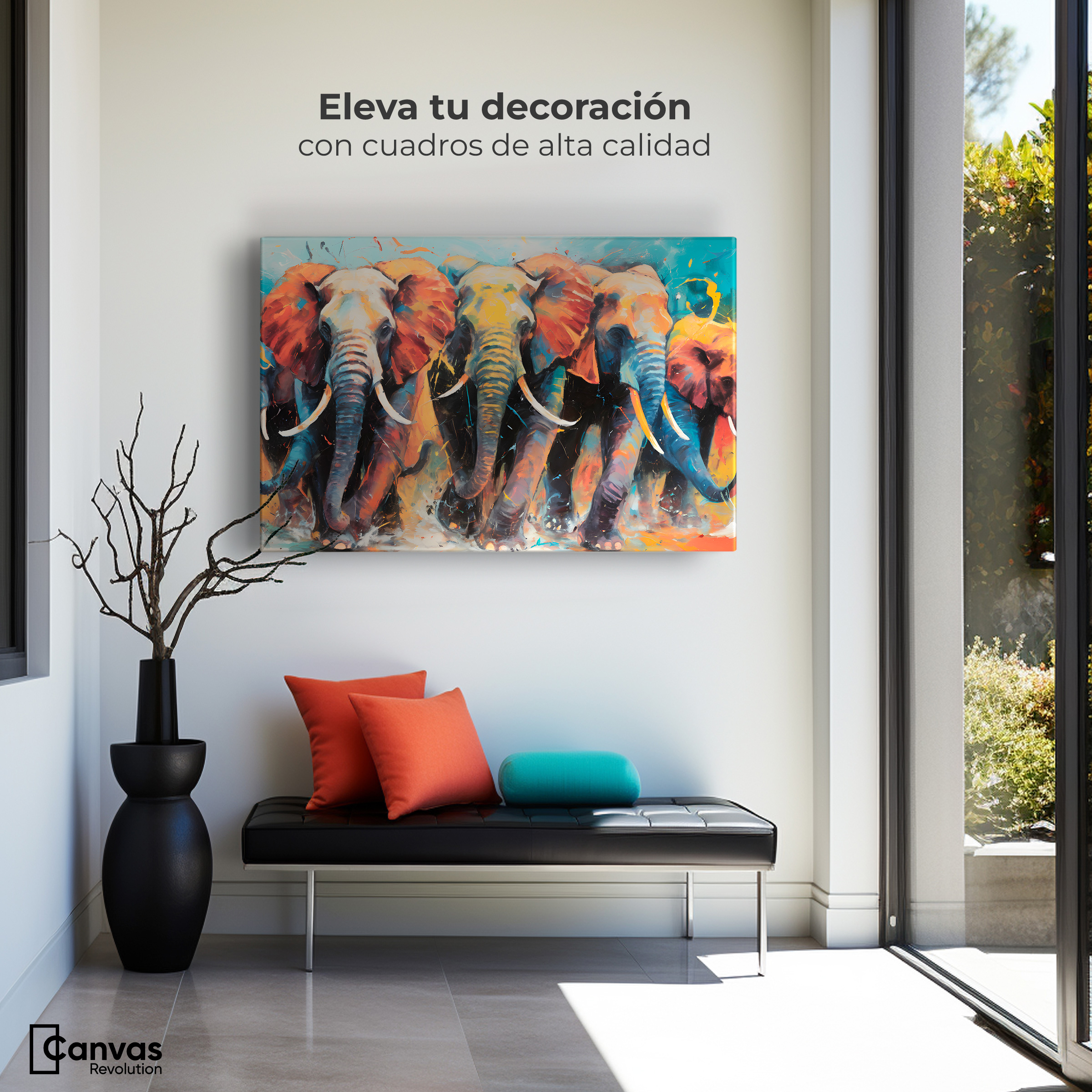 Foto 4 pulgar | Cuadro Decorativo Canvas Elefantes Corriendo 90x60