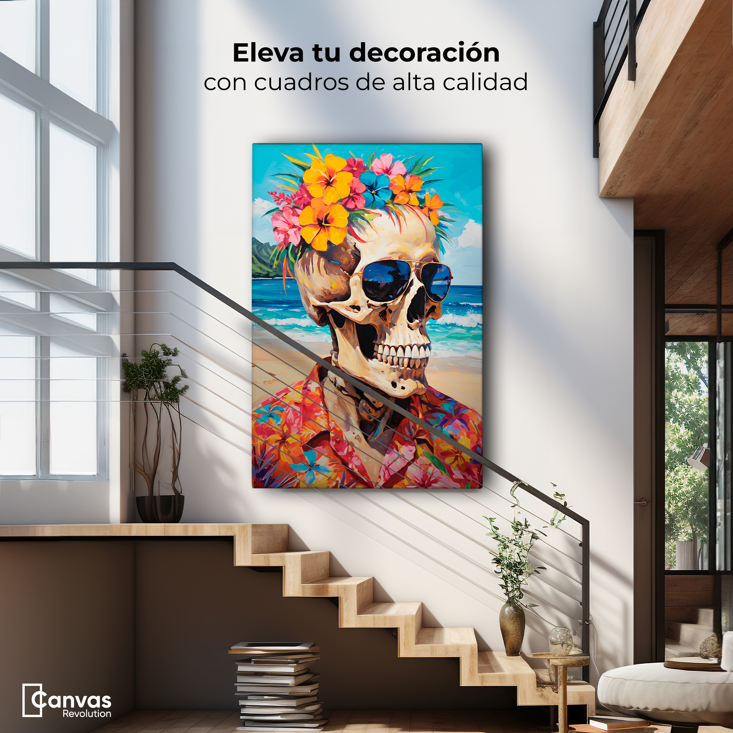 Foto 3 pulgar | Cuadro Decorativo Canvas Calavera Hawaii 60x90