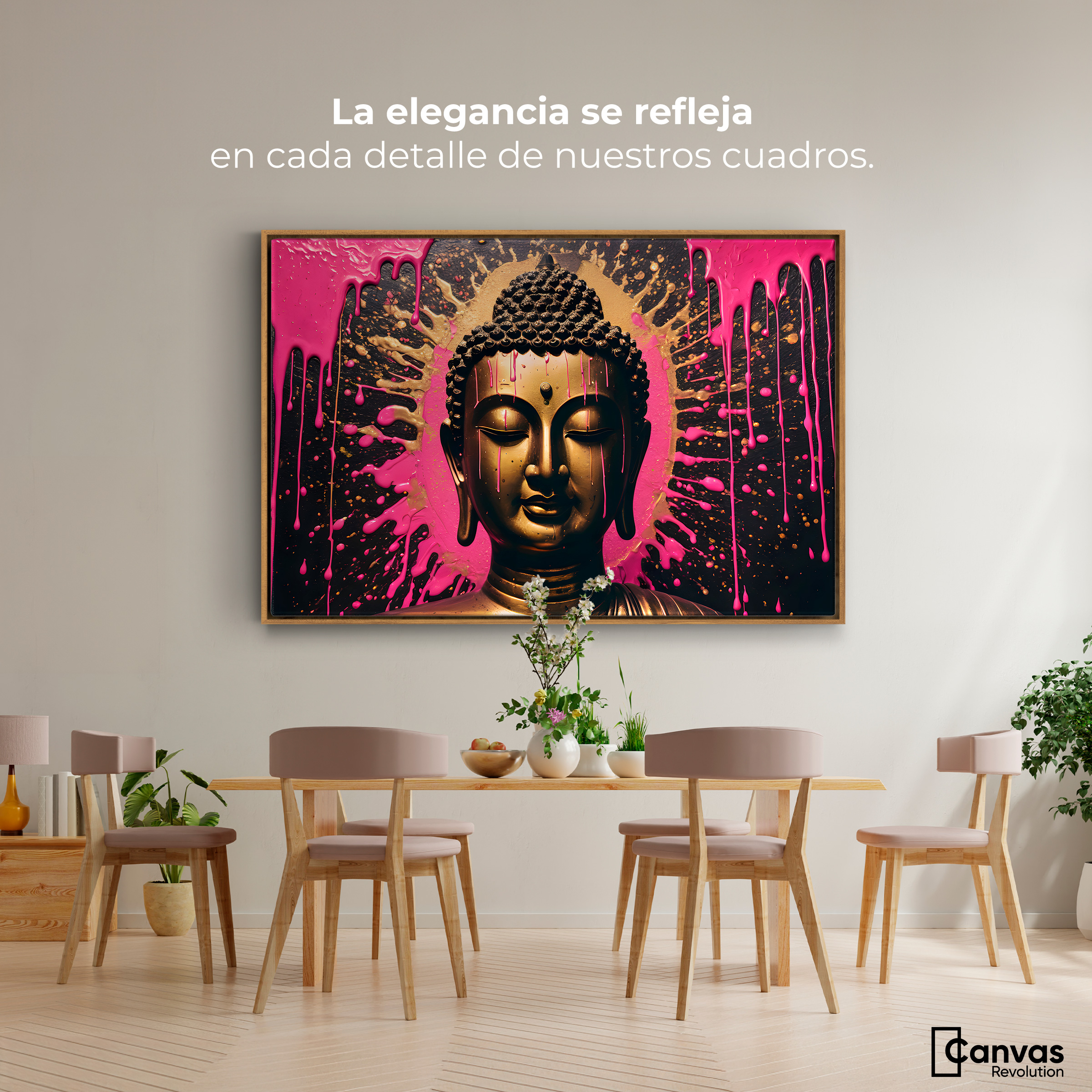 Foto 3 pulgar | Cuadro Decorativo Marco Flotante Buda Reflejo Oro Rosa 90x60 Marco Madera