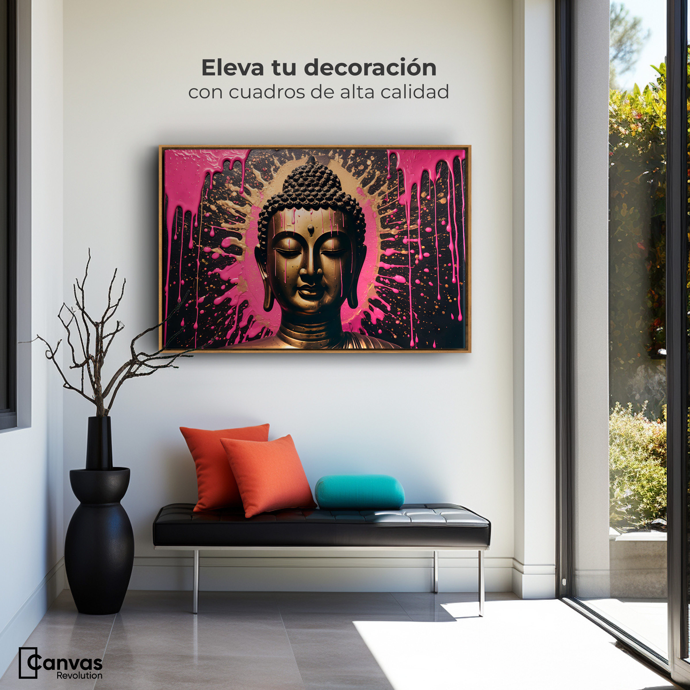Foto 4 pulgar | Cuadro Decorativo Marco Flotante Buda Reflejo Oro Rosa 90x60 Marco Madera