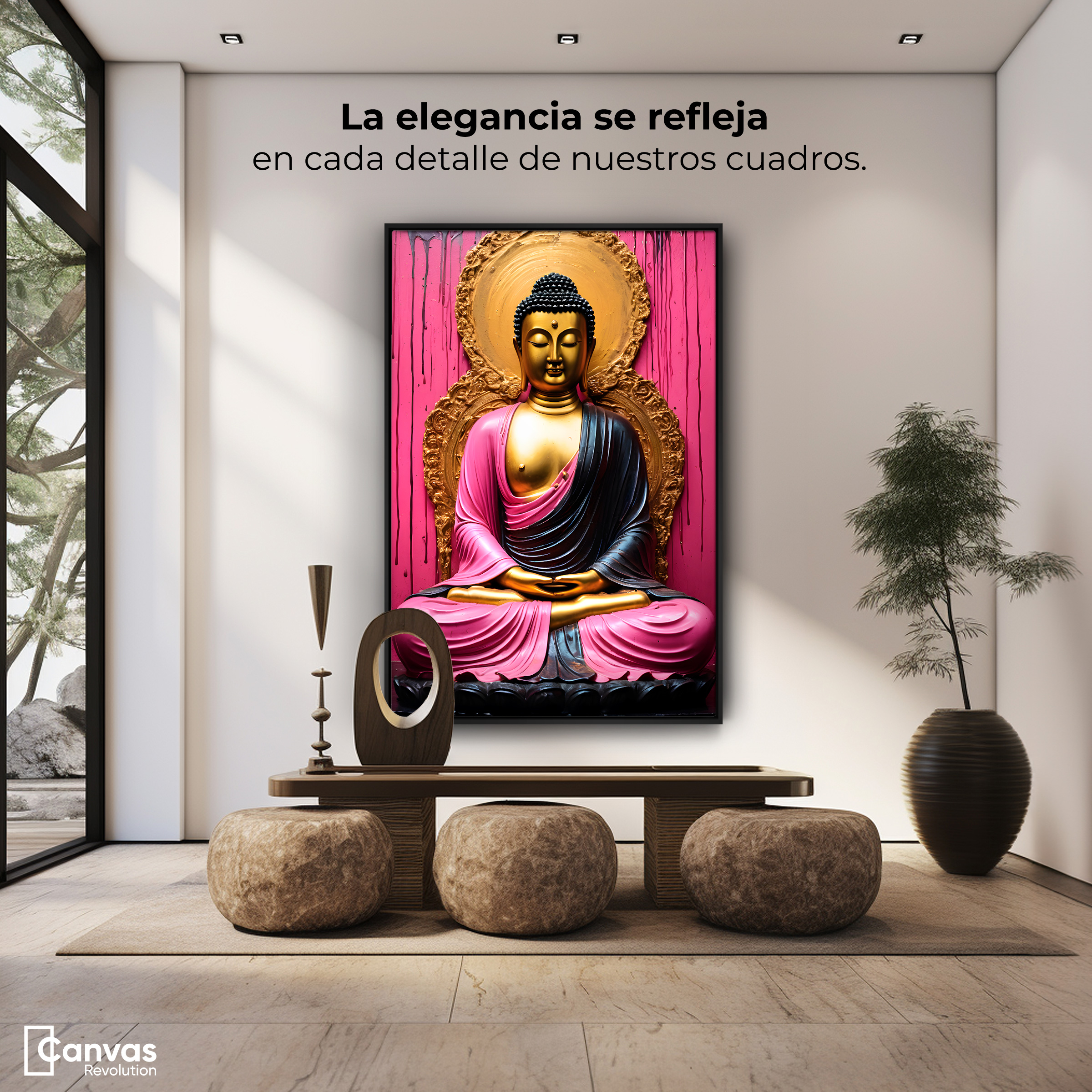 Foto 4 pulgar | Cuadro Decorativo Marco Flotante Meditación Dorada 60x90 Marco Negro