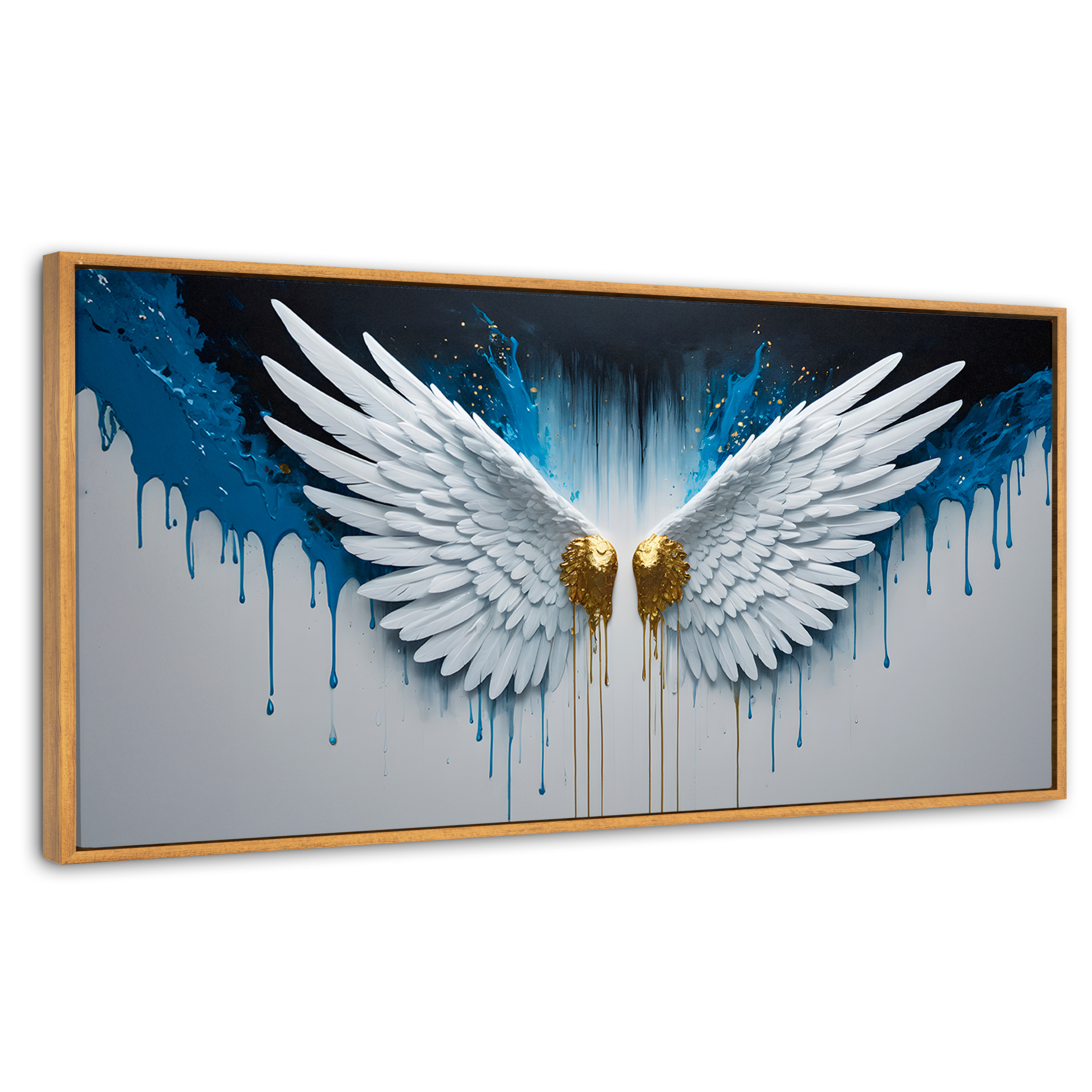 Foto 1 | Cuadro Decorativo Marco Flotante Alas Corazón Dorado 120x60 Marco Madera
