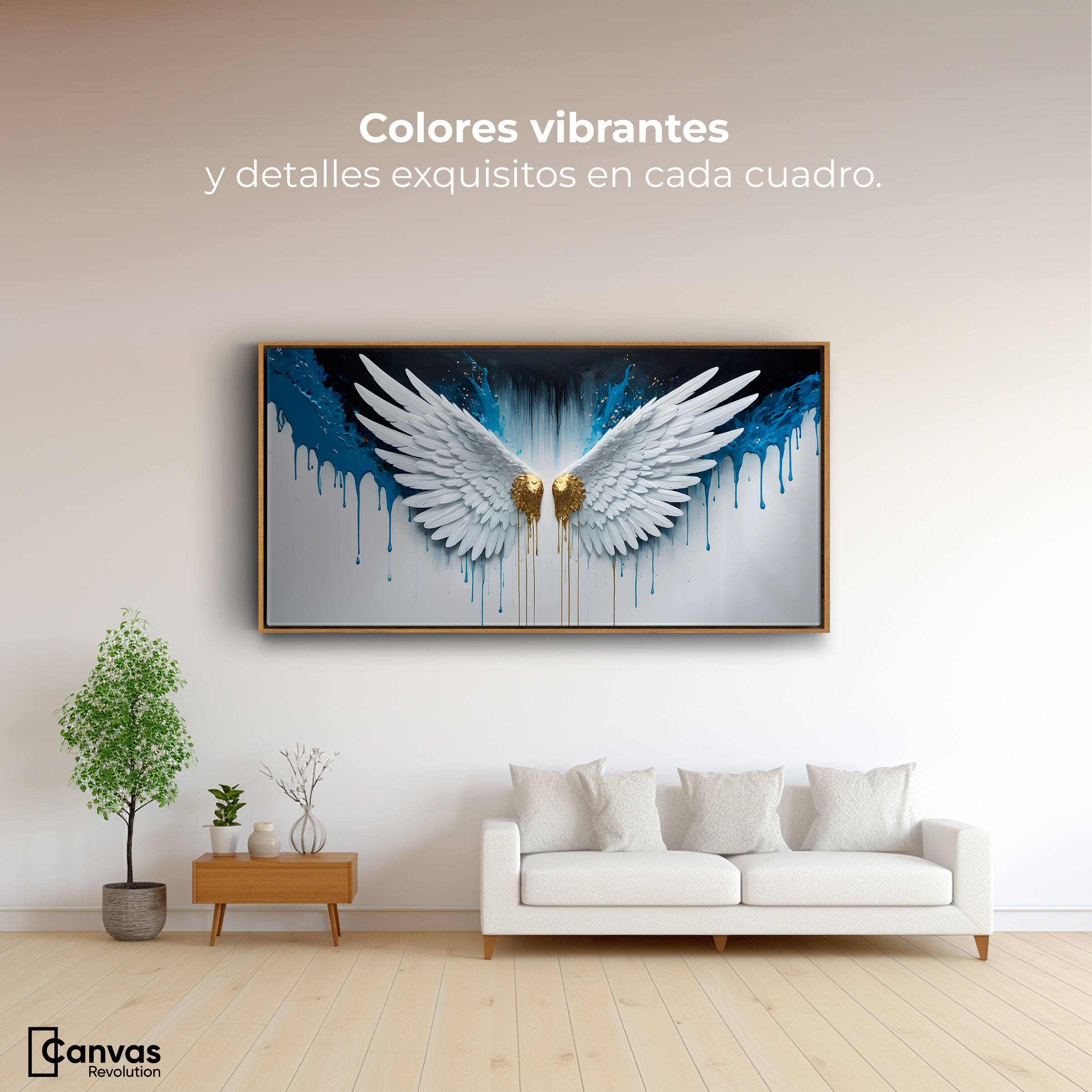Foto 3 pulgar | Cuadro Decorativo Marco Flotante Alas Corazón Dorado 120x60 Marco Madera