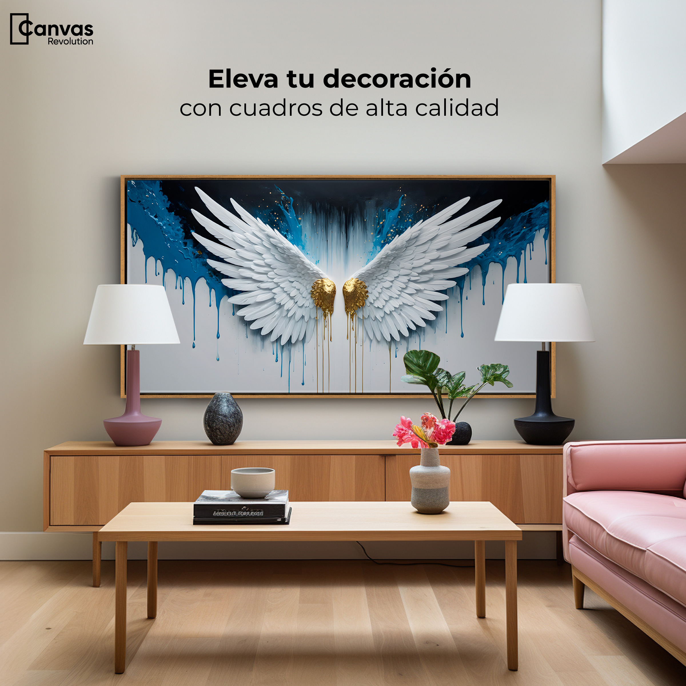 Foto 4 pulgar | Cuadro Decorativo Marco Flotante Alas Corazón Dorado 120x60 Marco Madera