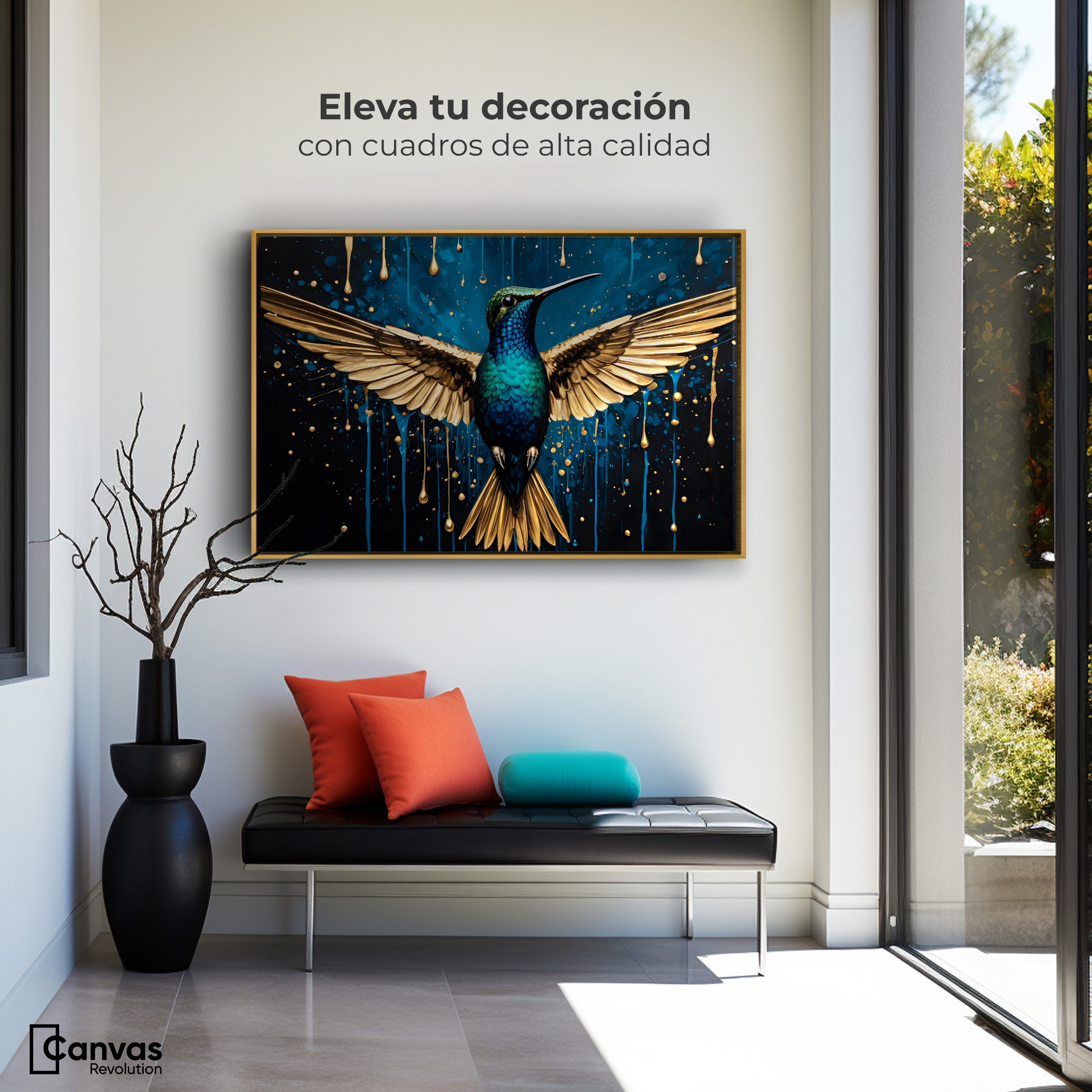 Foto 4 pulgar | Cuadro Decorativo Marco Flotante Colibrí Destellos 90x60 Marco Dorado