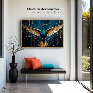 Foto 3 | Cuadro Decorativo Marco Flotante Colibrí Destellos 90x60 Marco Dorado