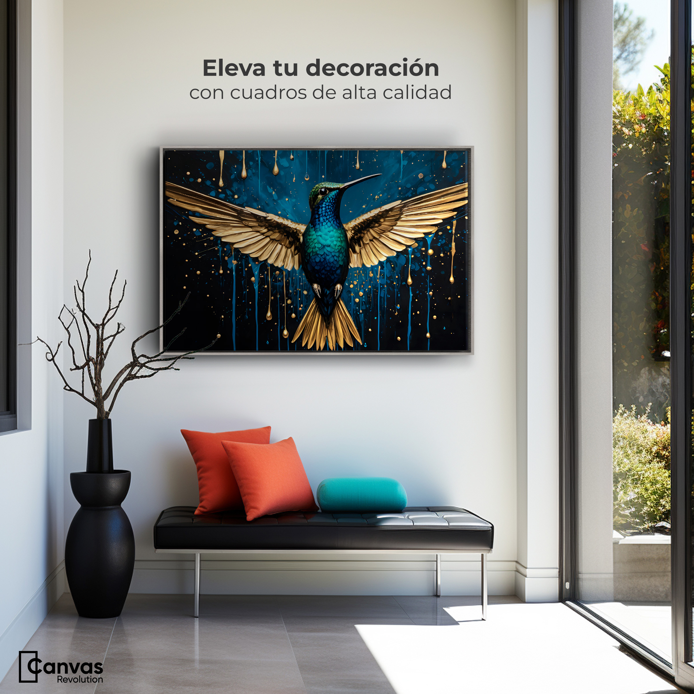 Foto 4 pulgar | Cuadro Decorativo Marco Flotante Colibrí Destellos 90x60 Marco Plateado