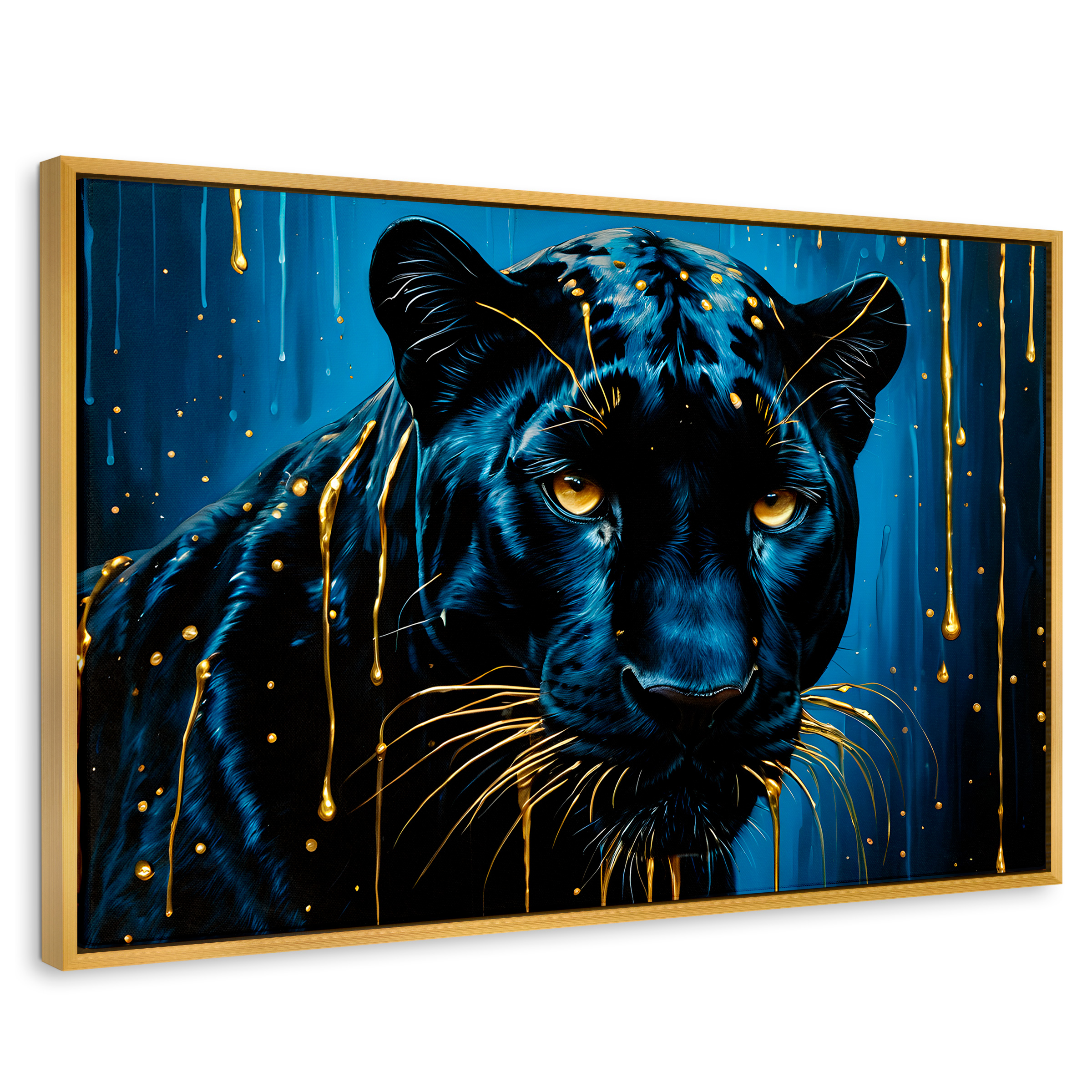 Cuadro Decorativo Marco Flotante Mirada Nocturna 90x60 Marco Dorado