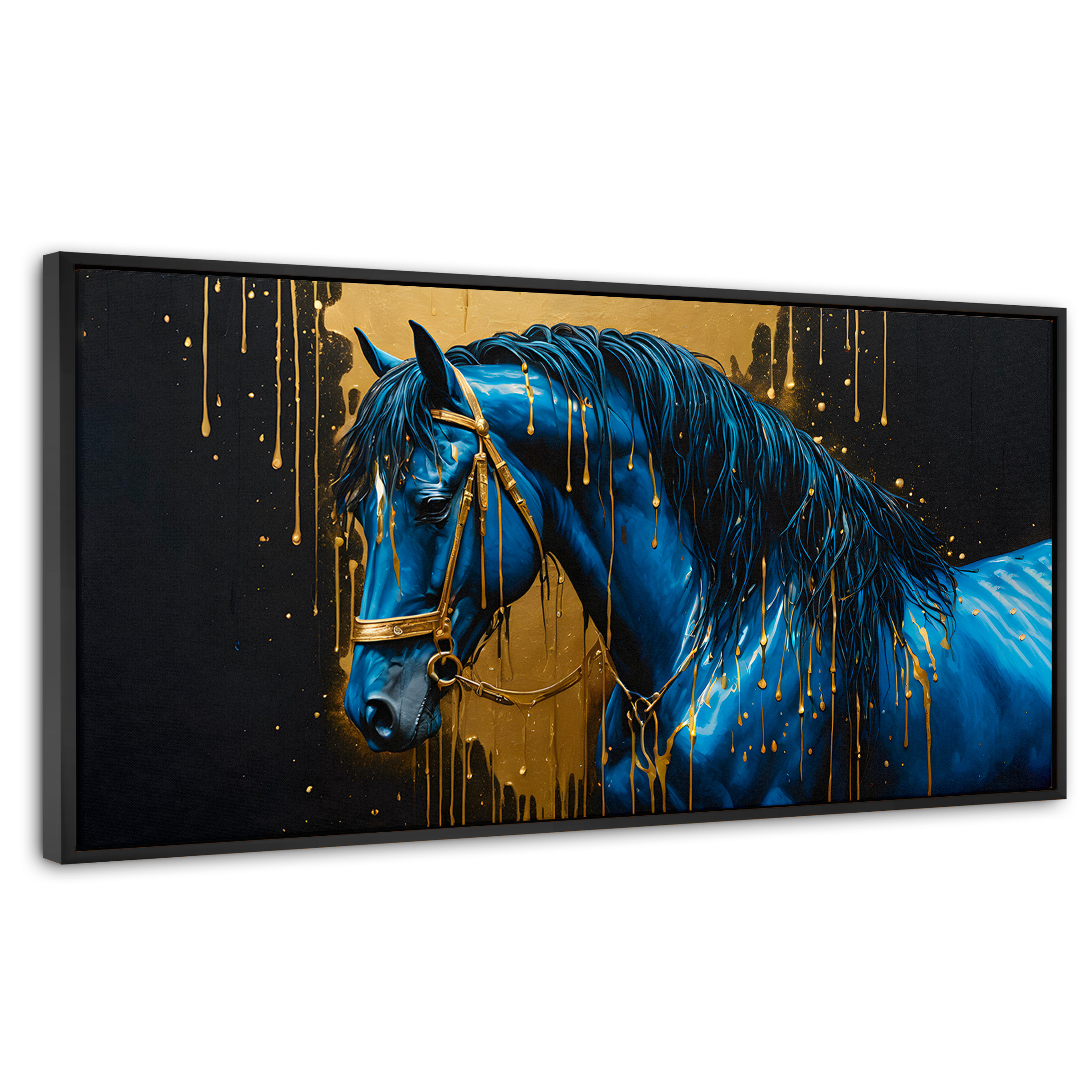 Foto 2 pulgar | Cuadro Decorativo Marco Flotante Elegancia Azul Oro 120x60 Marco Negro