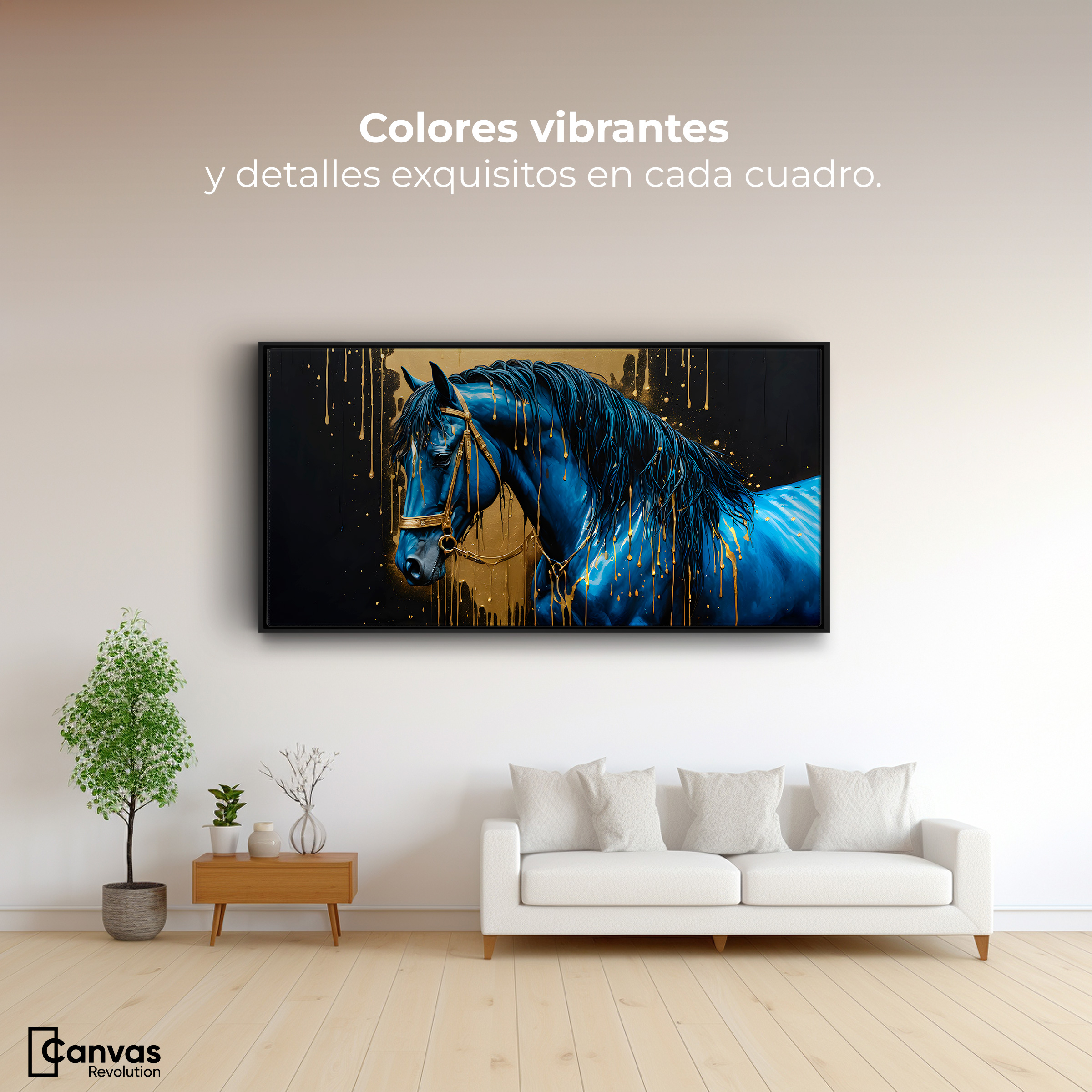Foto 3 pulgar | Cuadro Decorativo Marco Flotante Elegancia Azul Oro 120x60 Marco Negro