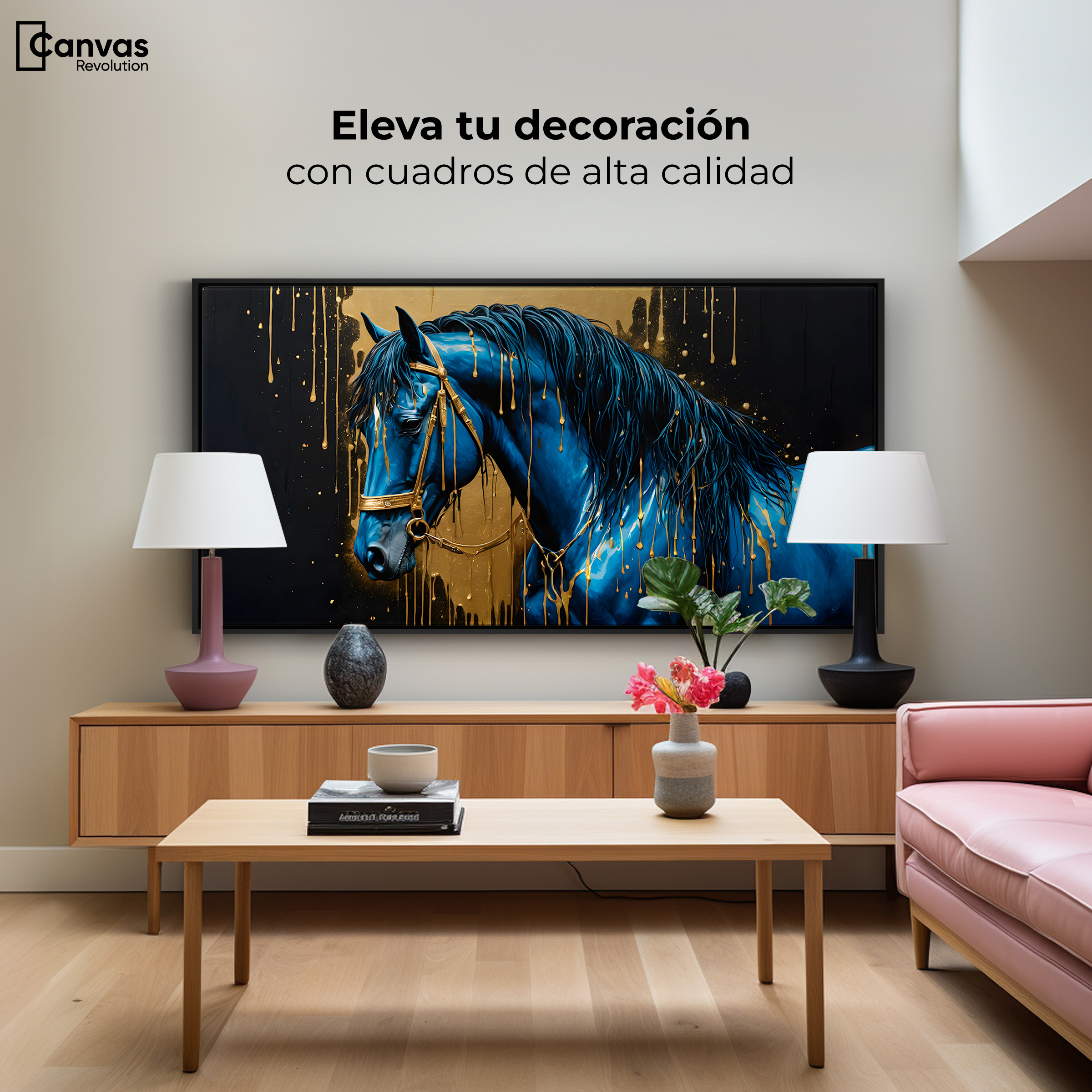Foto 4 pulgar | Cuadro Decorativo Marco Flotante Elegancia Azul Oro 120x60 Marco Negro