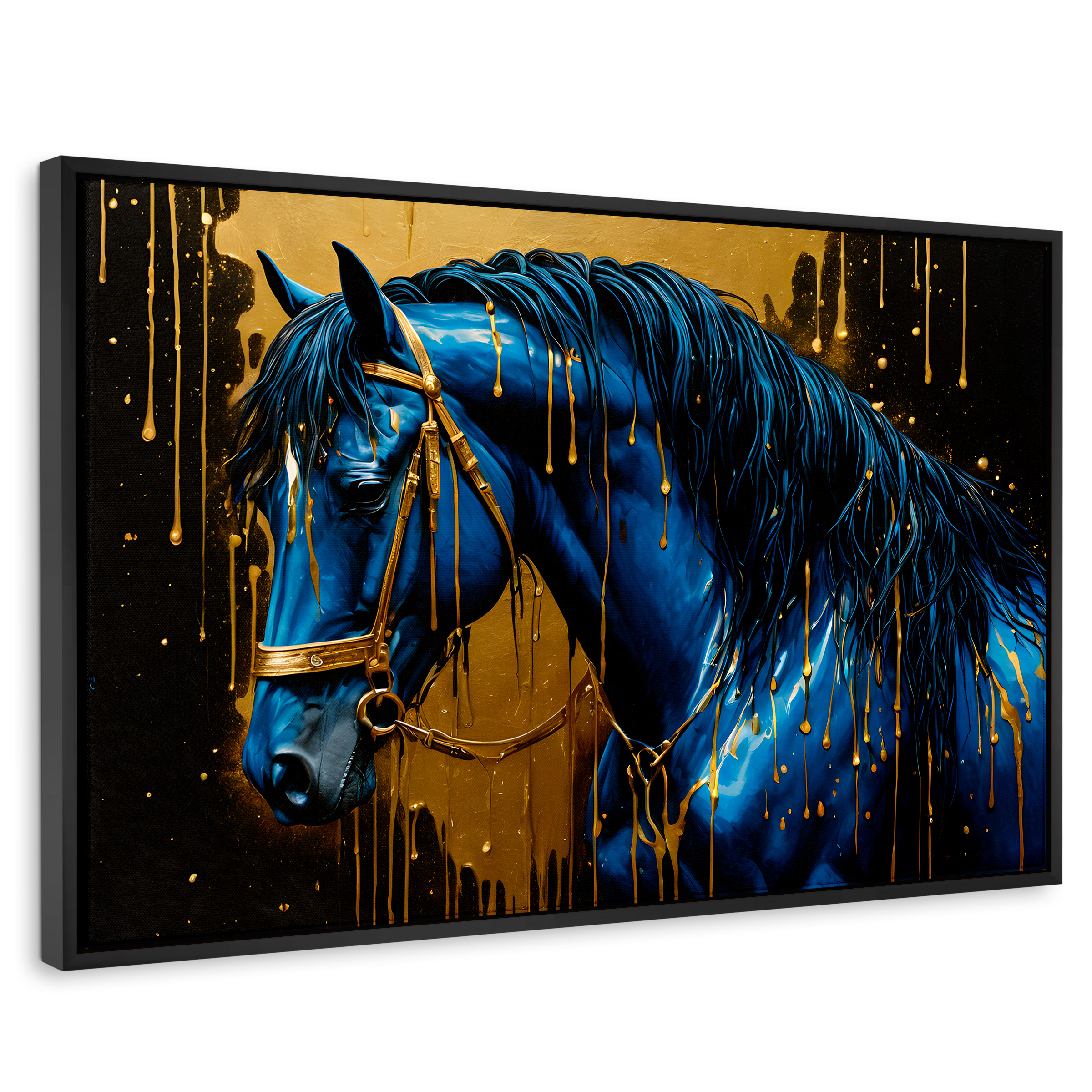 Cuadro Decorativo Marco Flotante Elegancia Azul Oro 90x60 Marco Negro