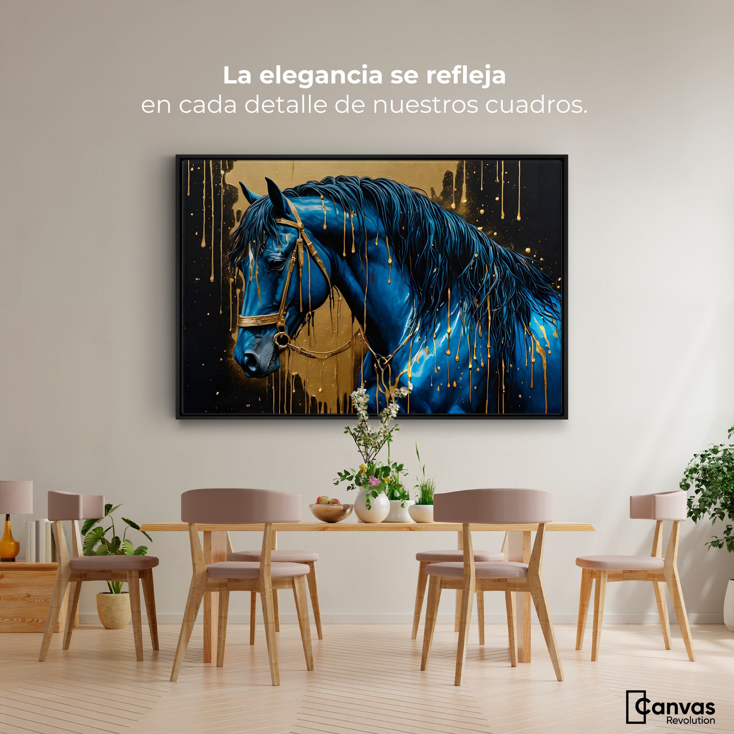 Foto 3 pulgar | Cuadro Decorativo Marco Flotante Elegancia Azul Oro 90x60 Marco Negro