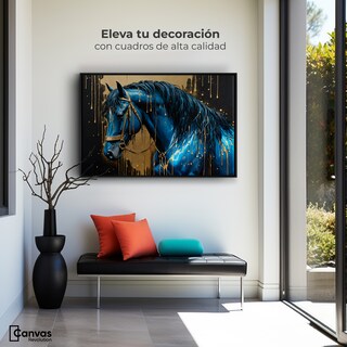 Foto 3 | Cuadro Decorativo Marco Flotante Elegancia Azul Oro 90x60 Marco Negro