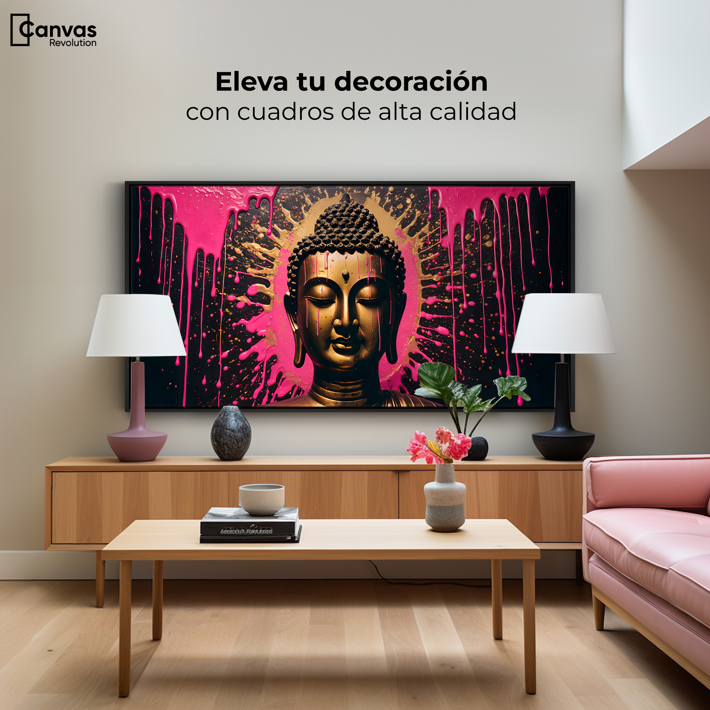 Foto 4 pulgar | Cuadro Decorativo Marco Flotante Buda Reflejo Oro Rosa 90x60 Marco Negro