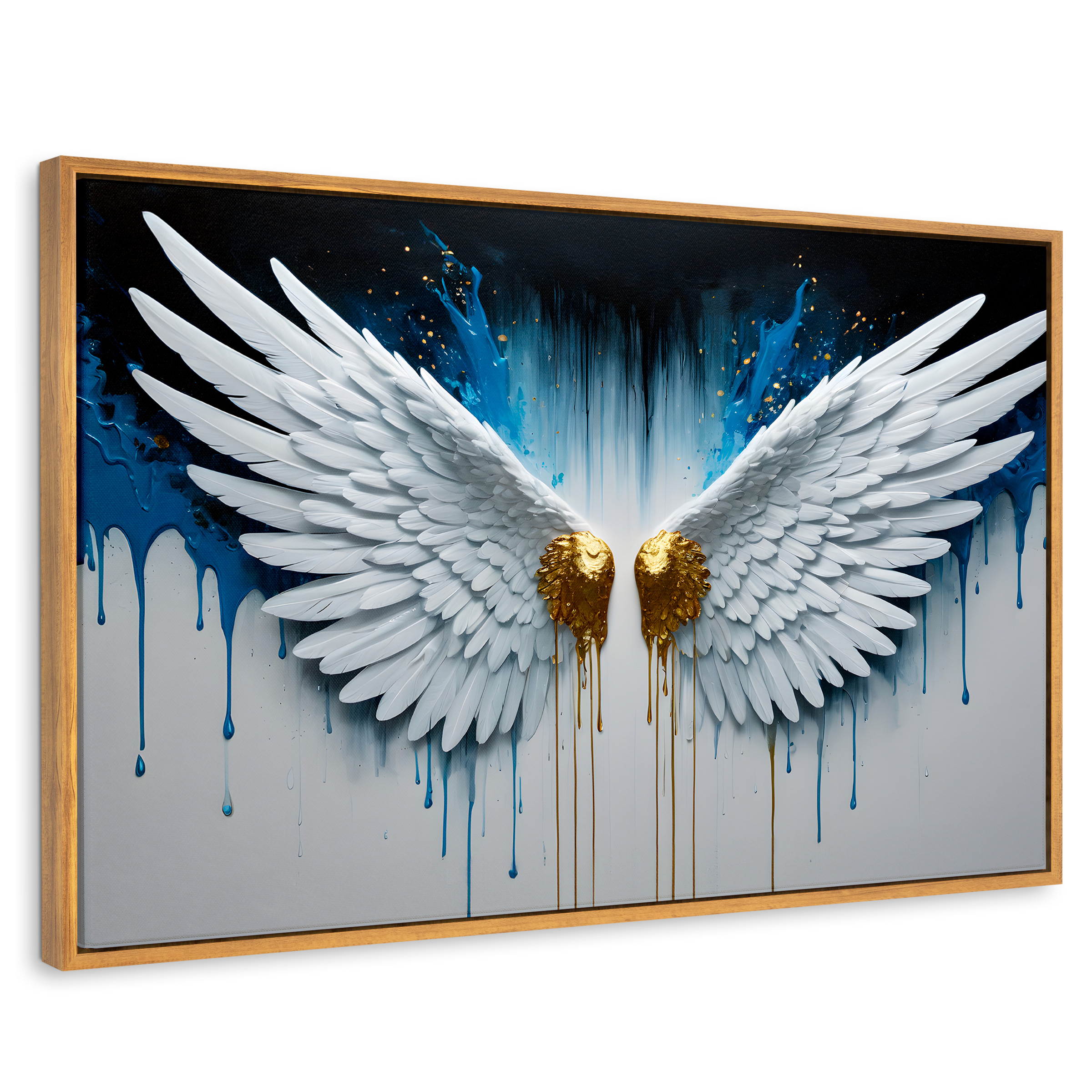 Cuadro Decorativo Marco Flotante Alas Corazón Dorado 90x60 Marco Madera