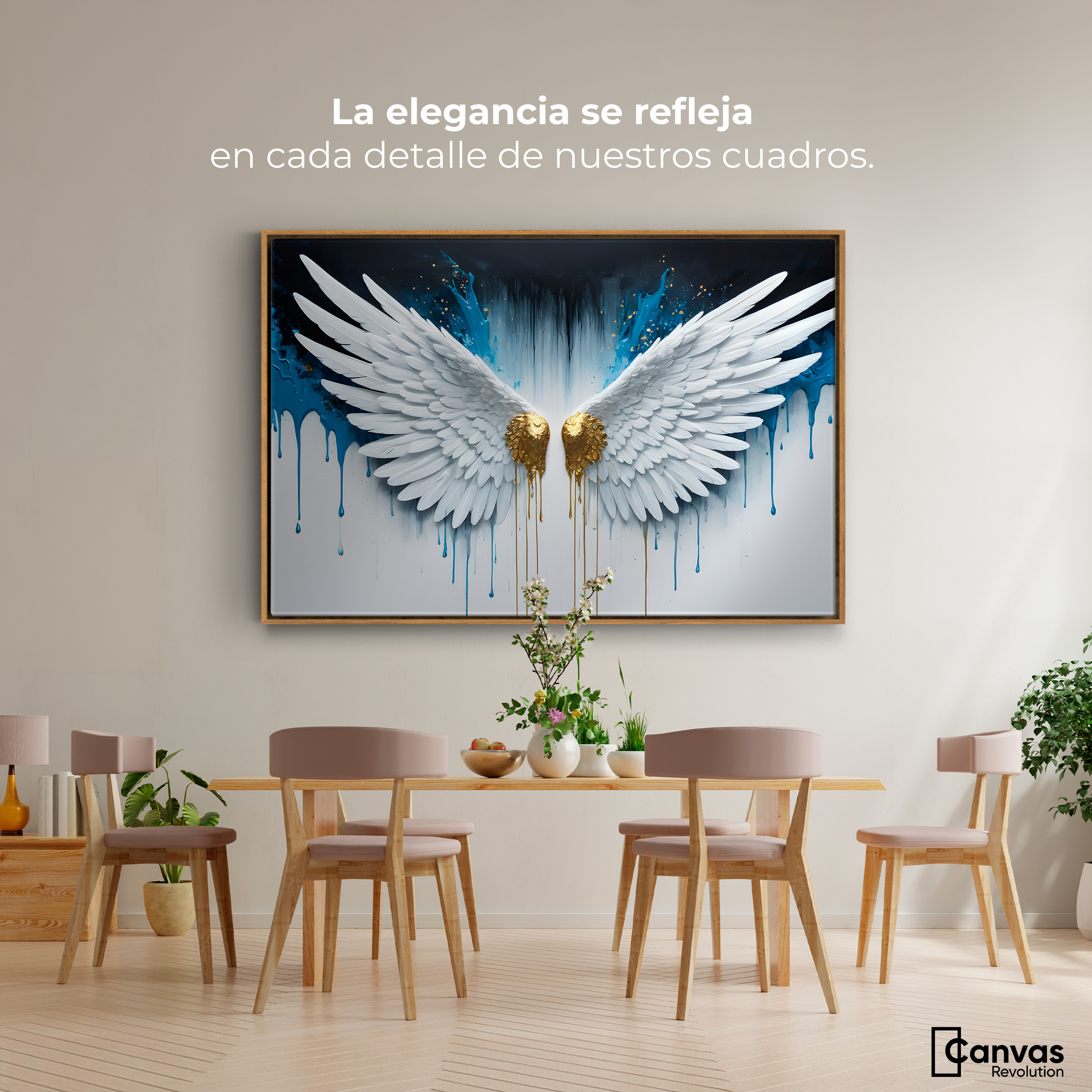 Foto 2 | Cuadro Decorativo Marco Flotante Alas Corazón Dorado 90x60 Marco Madera