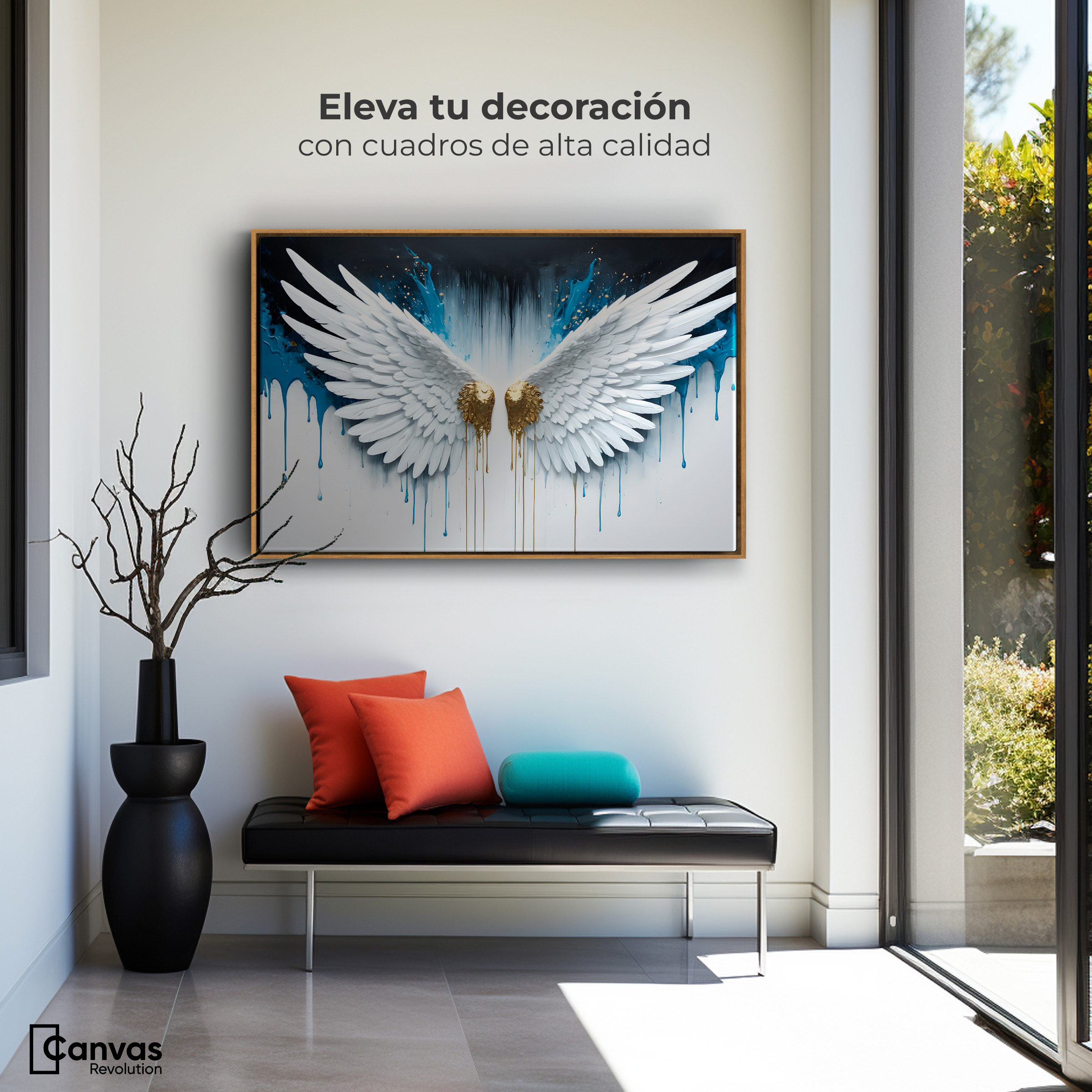 Foto 4 pulgar | Cuadro Decorativo Marco Flotante Alas Corazón Dorado 90x60 Marco Madera