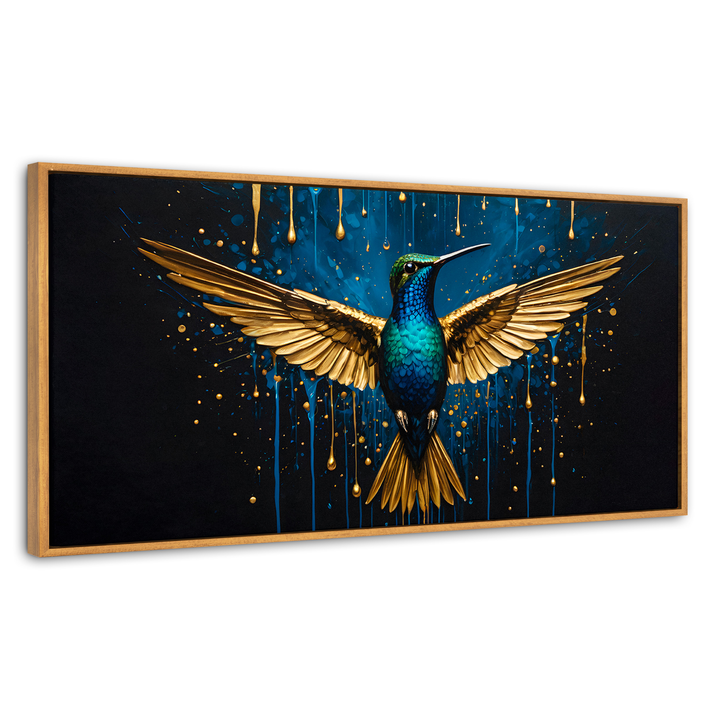 Cuadro Decorativo Marco Flotante Colibrí Destellos 120x60 Marco Madera