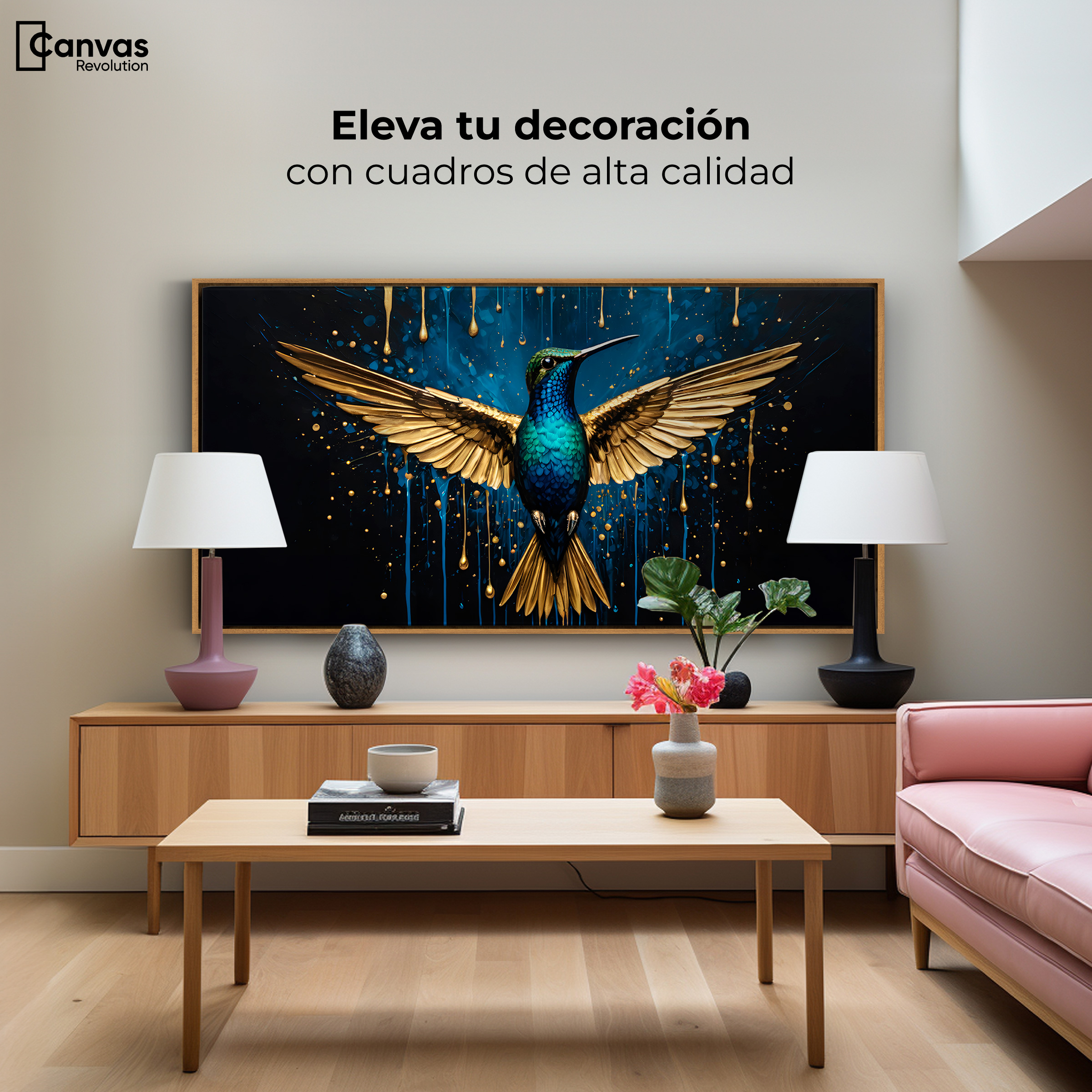 Foto 4 pulgar | Cuadro Decorativo Marco Flotante Colibrí Destellos 120x60 Marco Madera
