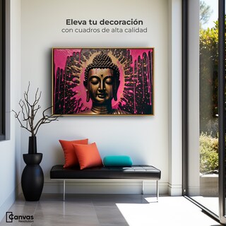 Foto 3 | Cuadro Decorativo Marco Flotante Buda Reflejo Oro Rosa 90x60 Marco Dorado