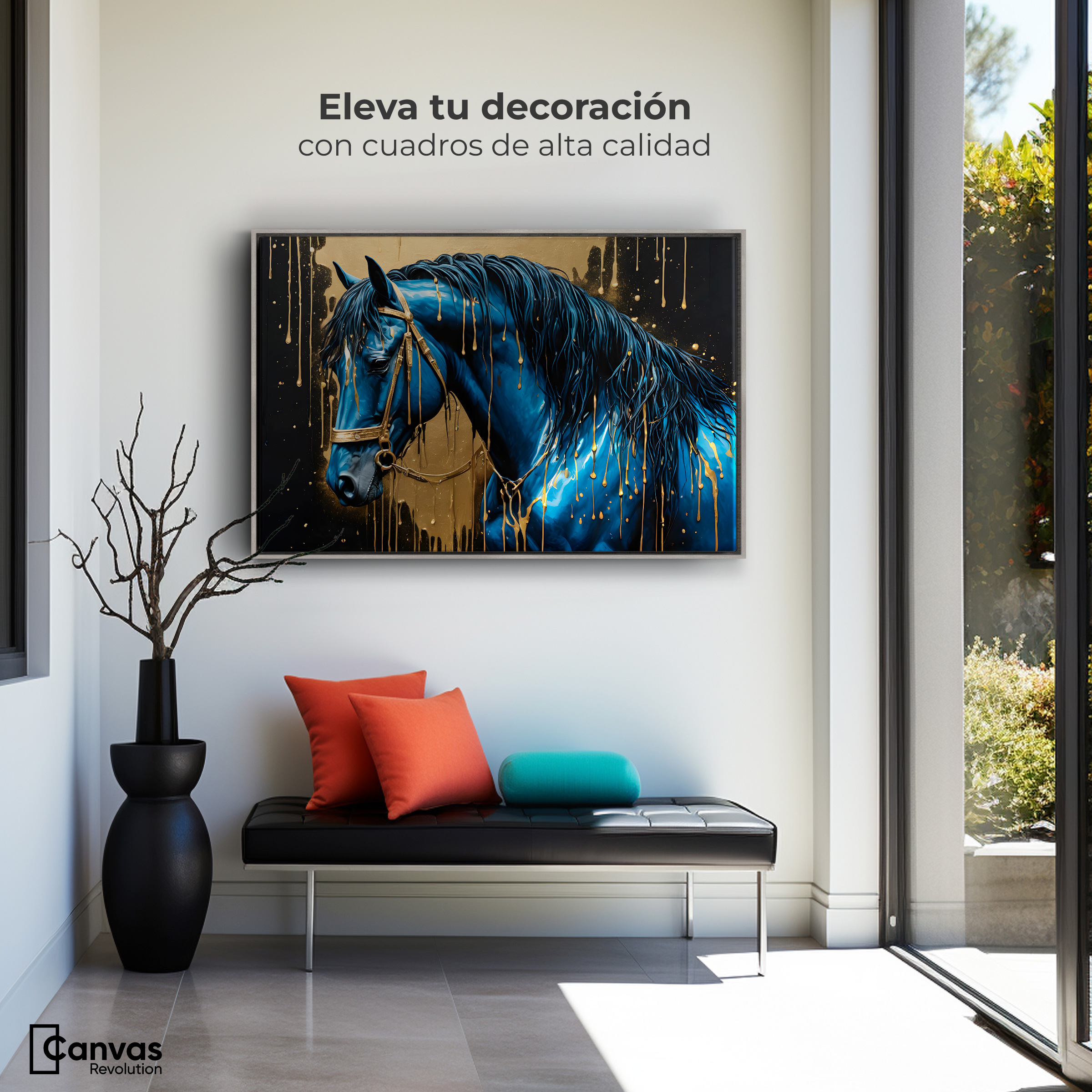 Foto 4 pulgar | Cuadro Decorativo Marco Flotante Elegancia Azul Oro 90x60 Marco Plateado