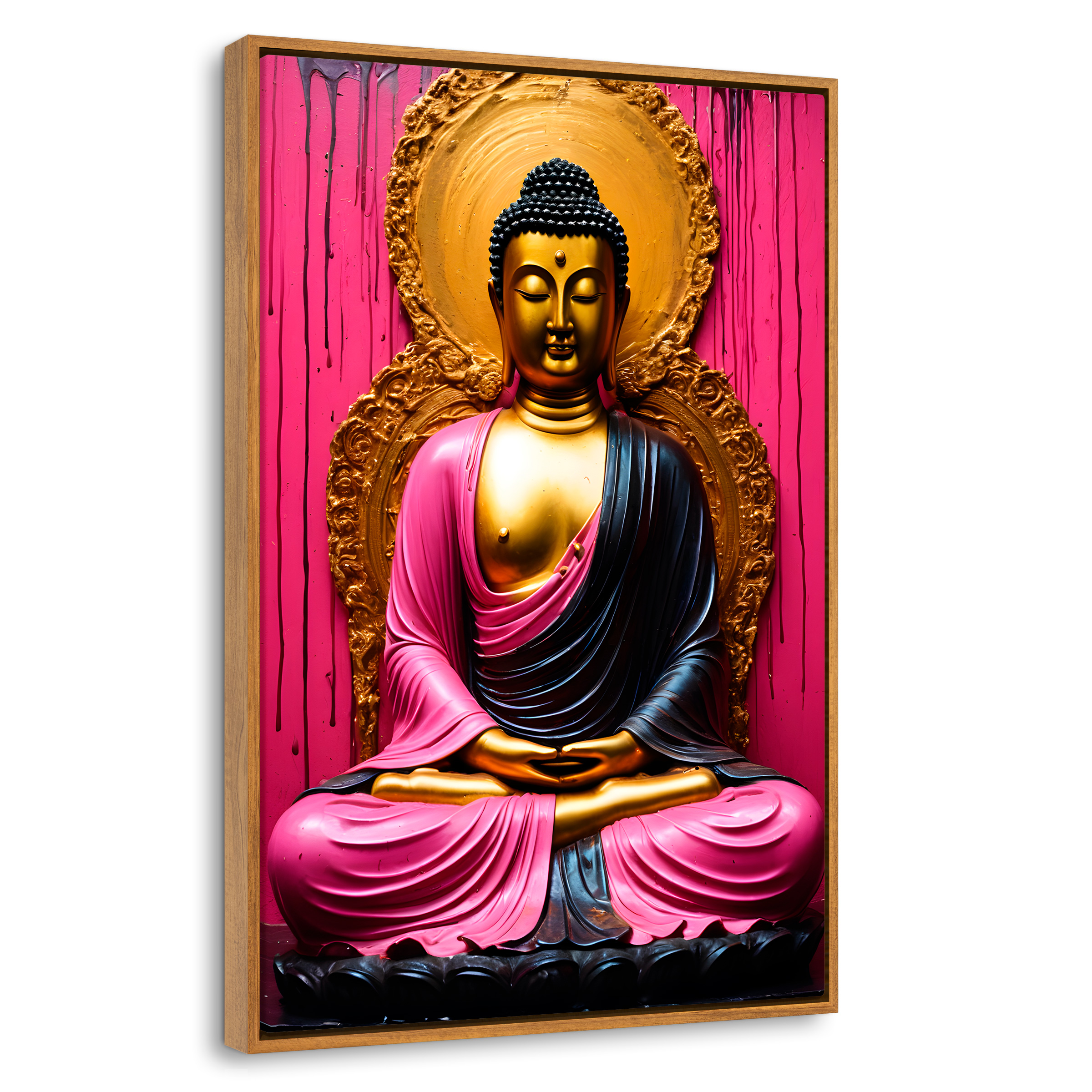 Cuadro Decorativo Marco Flotante Meditación Dorada 60x90 Marco Madera