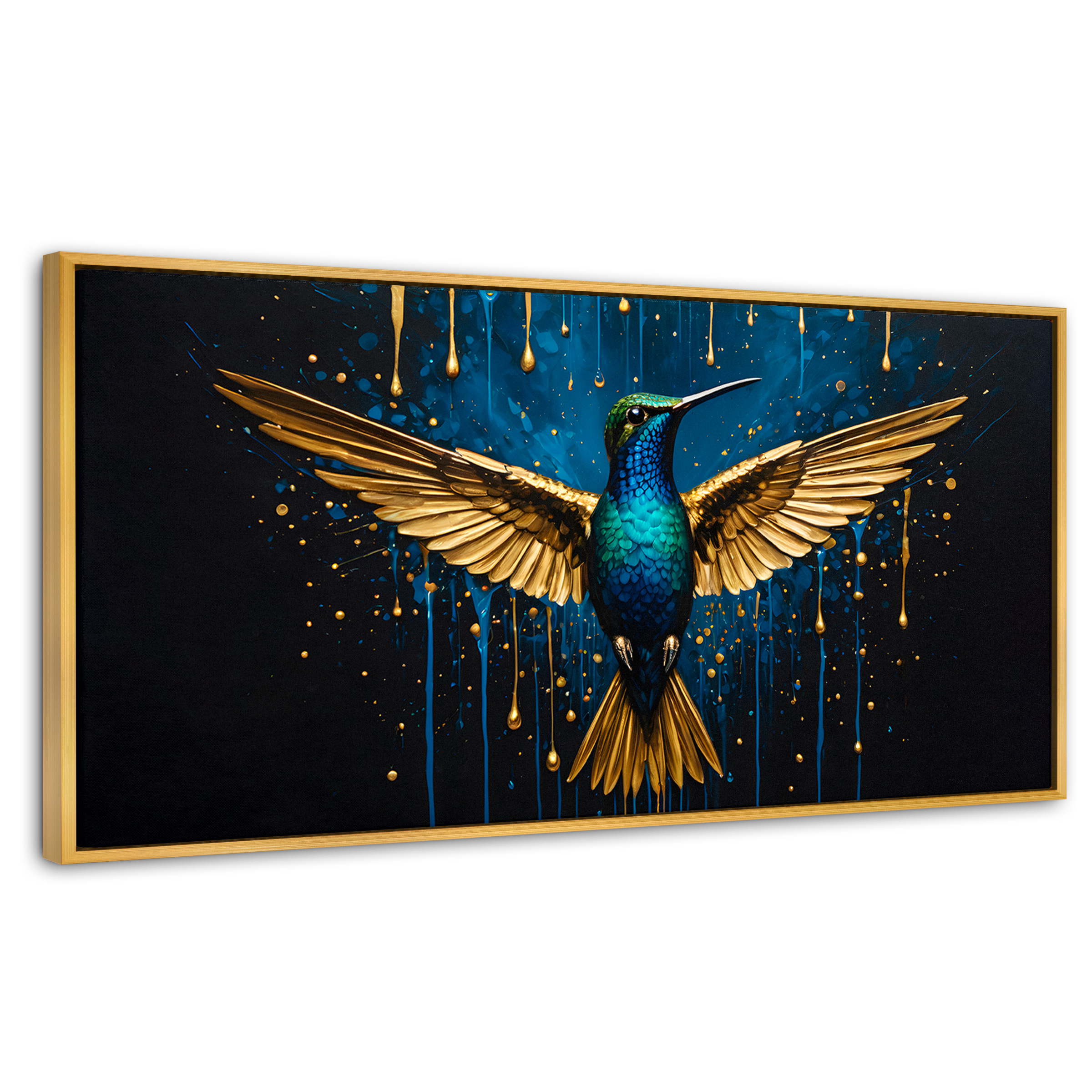 Foto 1 | Cuadro Decorativo Marco Flotante Colibrí Destellos 120x60 Marco Dorado