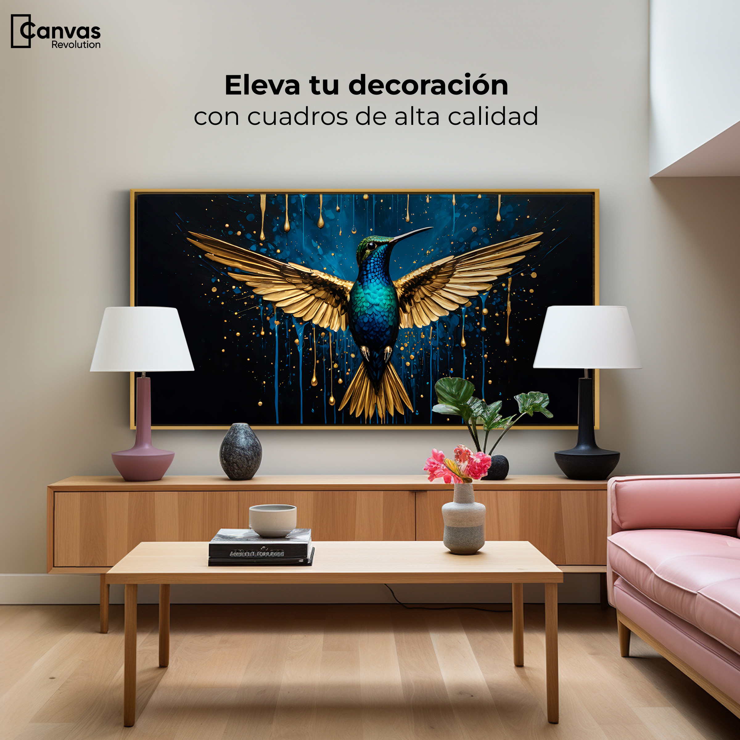 Foto 4 pulgar | Cuadro Decorativo Marco Flotante Colibrí Destellos 120x60 Marco Dorado