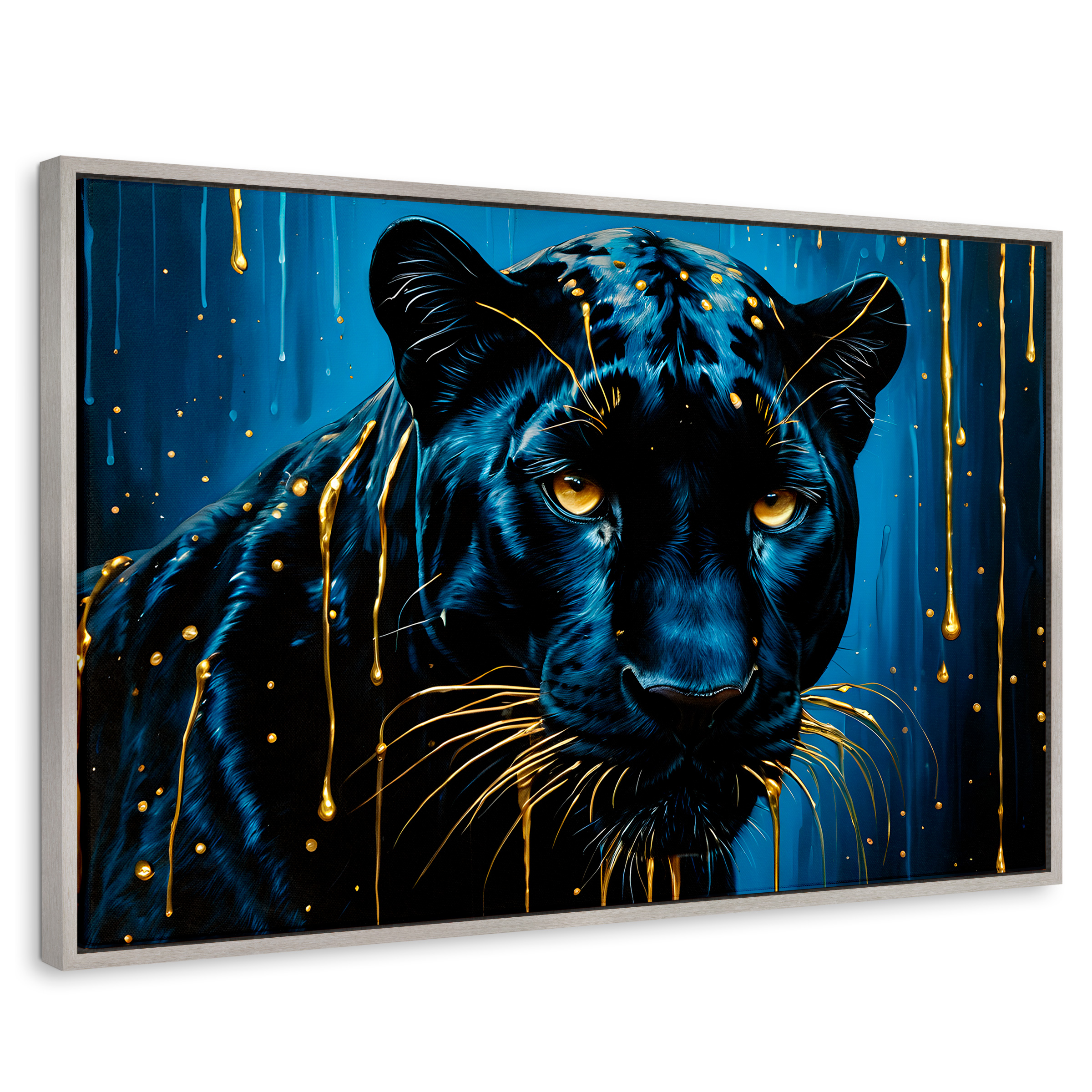 Cuadro Decorativo Marco Flotante Mirada Nocturna 90x60 Marco Plateado