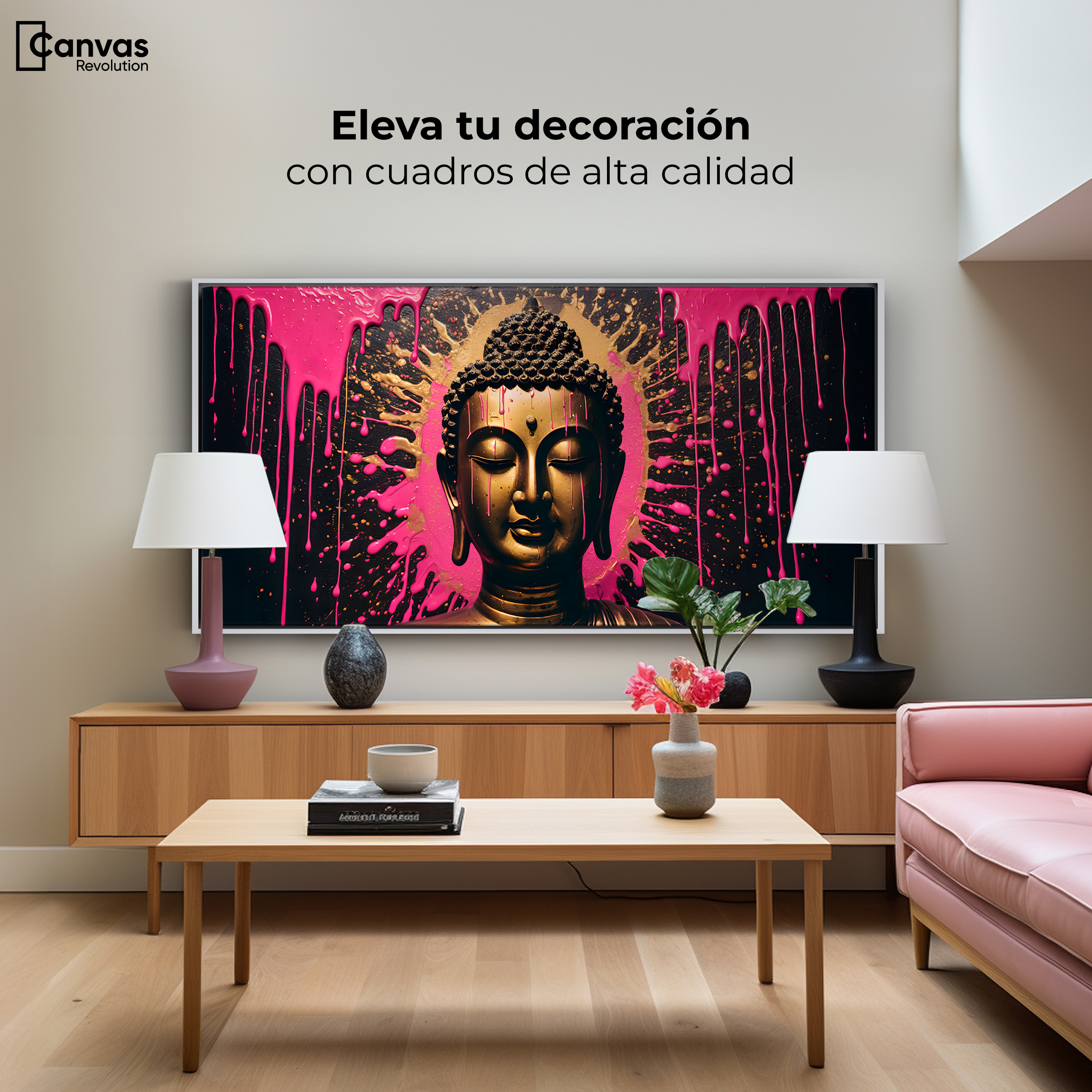 Foto 4 pulgar | Cuadro Decorativo Marco Flotante Buda Reflejo Oro Rosa 120x60 Marco Blanco
