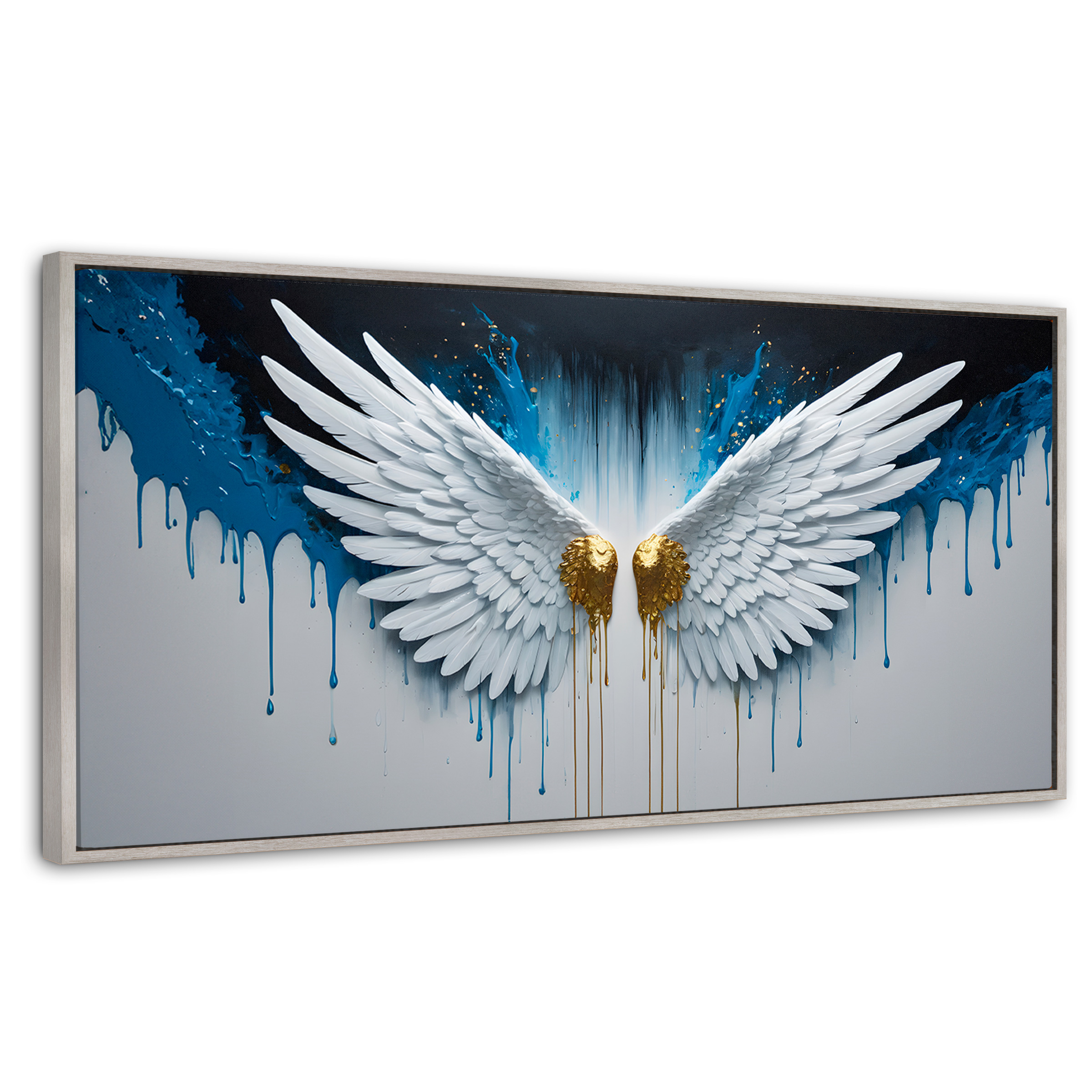 Cuadro Decorativo Marco Flotante Alas Corazón Dorado 120x60 Marco Plateado