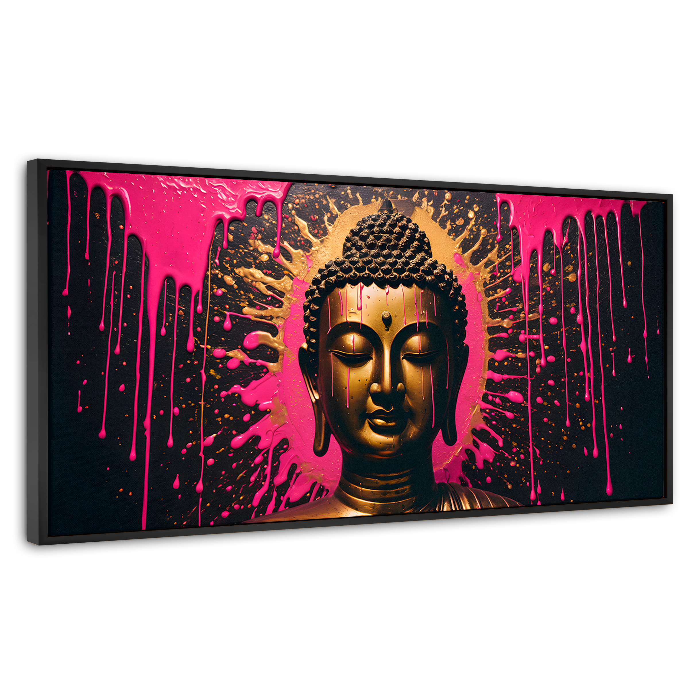 Cuadro Decorativo Marco Flotante Buda Reflejo Oro Rosa 120x60 Marco Negro