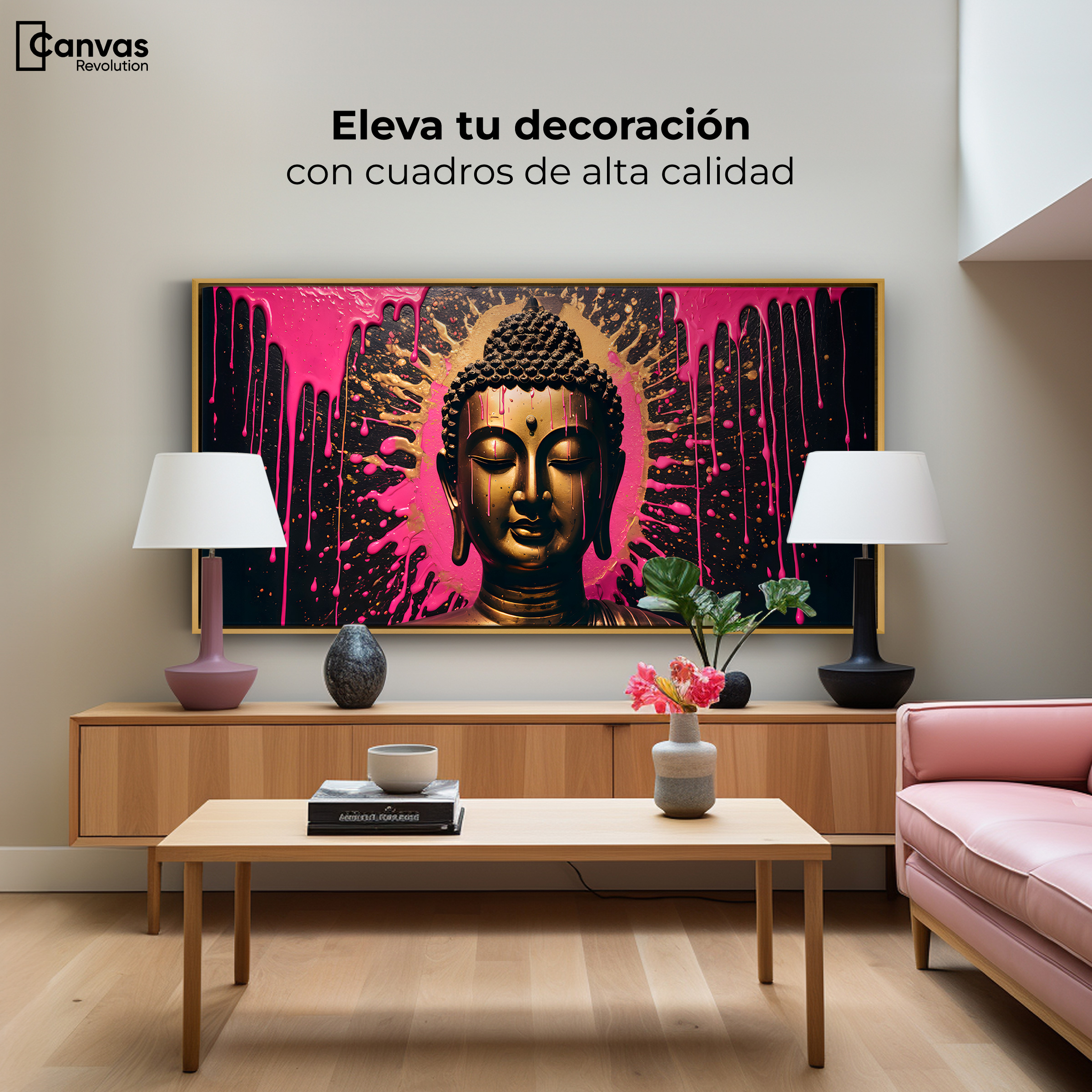 Foto 4 pulgar | Cuadro Decorativo Marco Flotante Buda Reflejo Oro Rosa 120x60 Marco Dorado