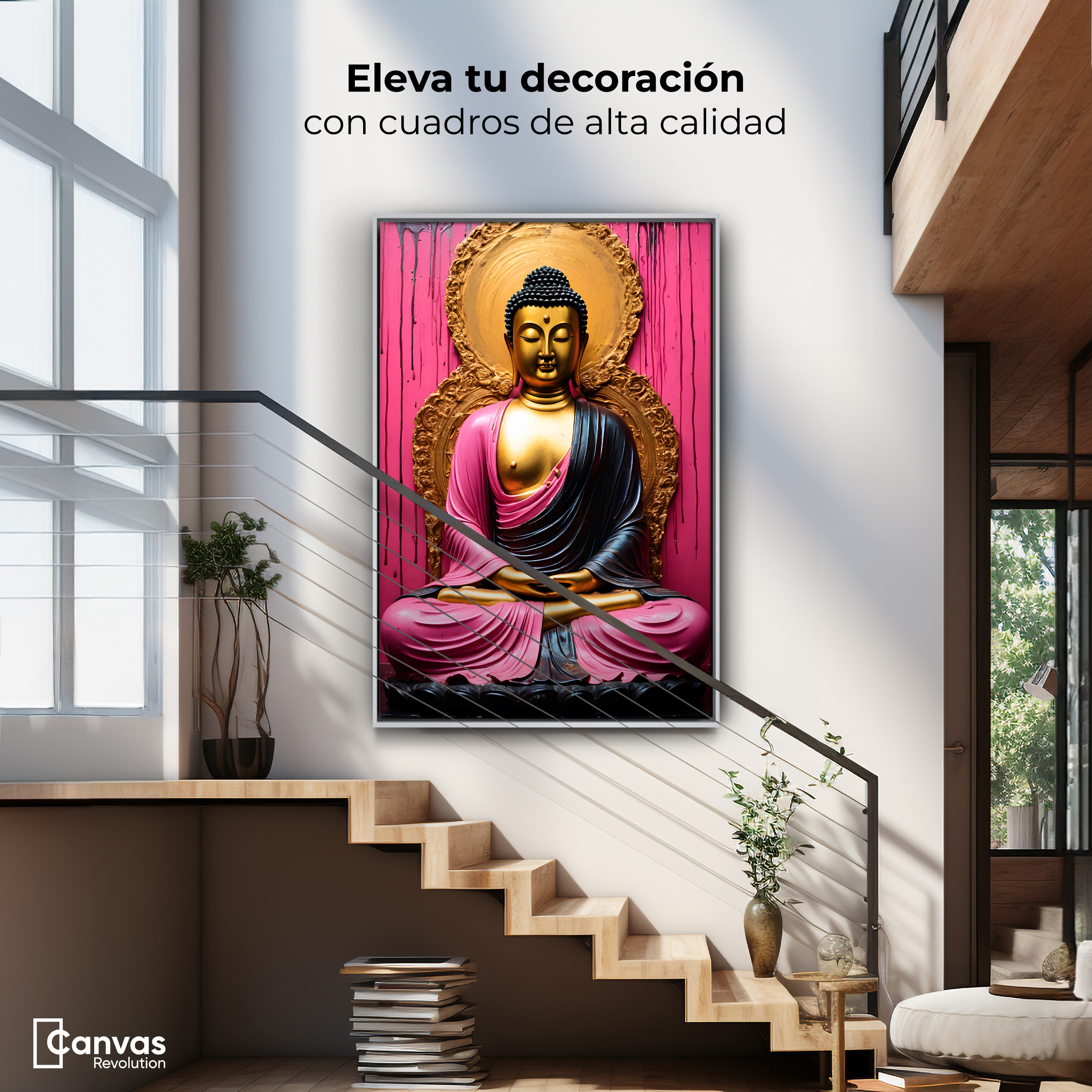 Foto 3 pulgar | Cuadro Decorativo Marco Flotante Meditación Dorada 80x120 Marco Blanco