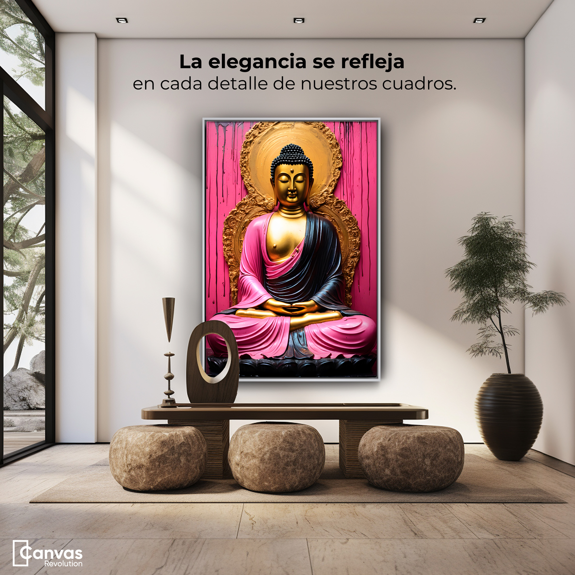Foto 4 pulgar | Cuadro Decorativo Marco Flotante Meditación Dorada 80x120 Marco Blanco