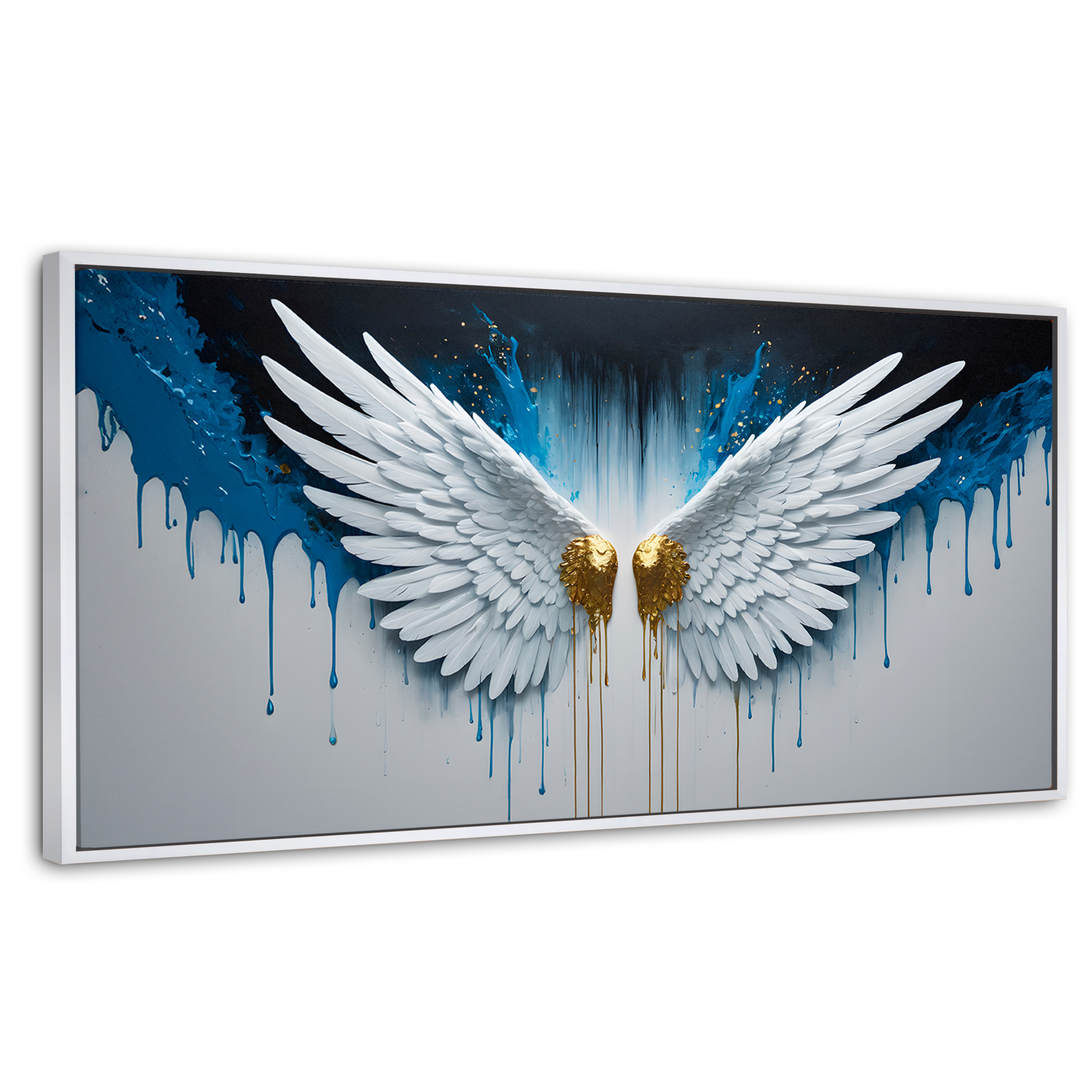 Foto 1 | Cuadro Decorativo Marco Flotante Alas Corazón Dorado 120x60 Marco Blanco